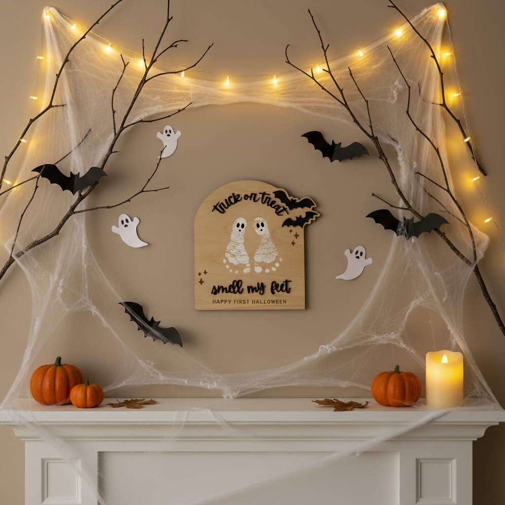 Cartel de Recuerdo Primer Halloween Bebé Madera 21.6x18.8cm