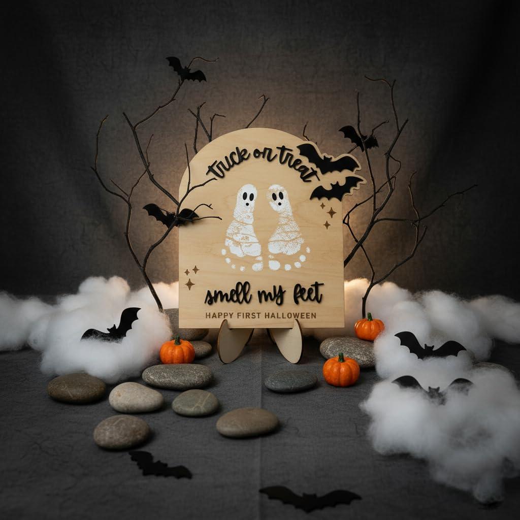 Cartel de Recuerdo Primer Halloween Bebé Madera 21.6x18.8cm