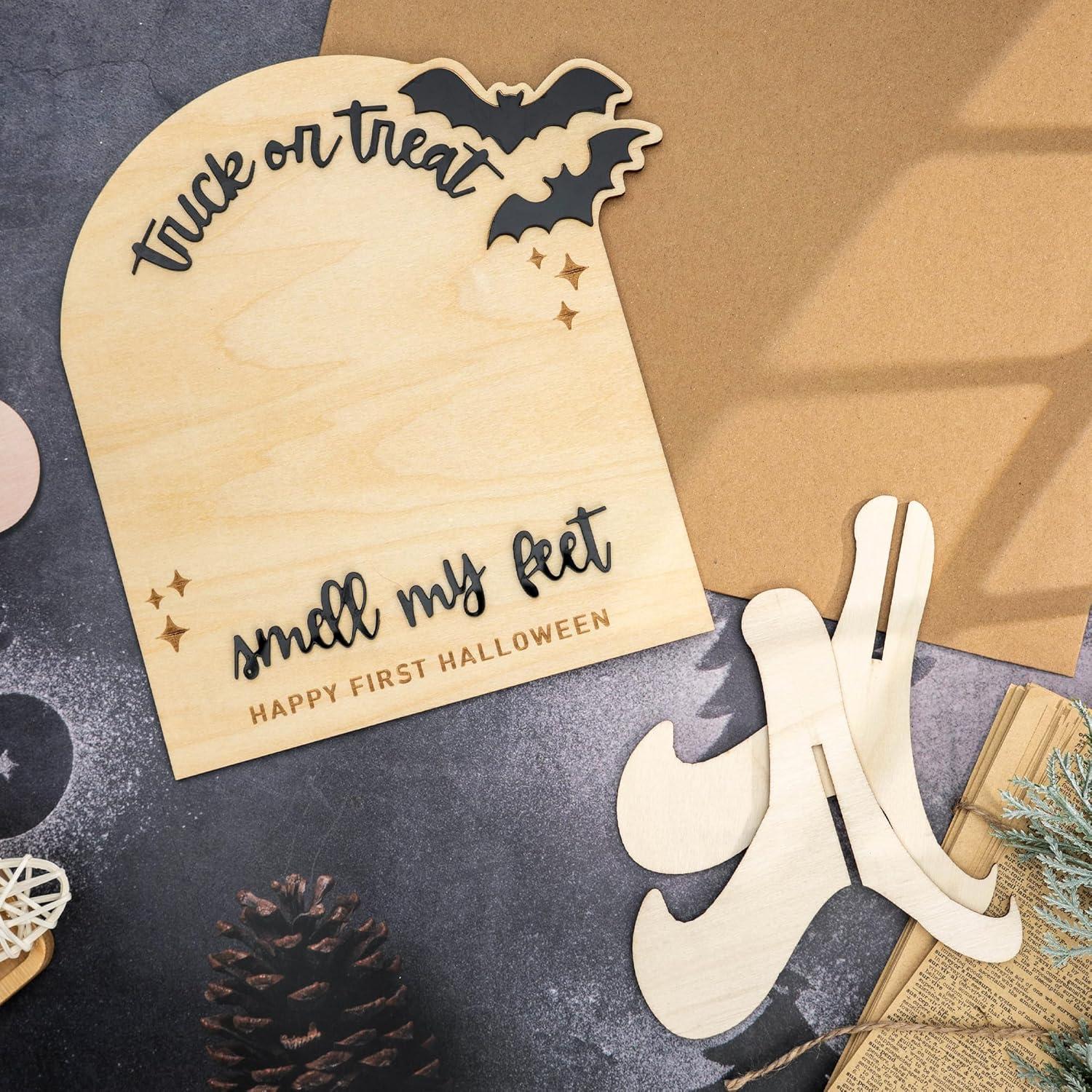 Cartel de Recuerdo Primer Halloween Bebé Madera 21.6x18.8cm