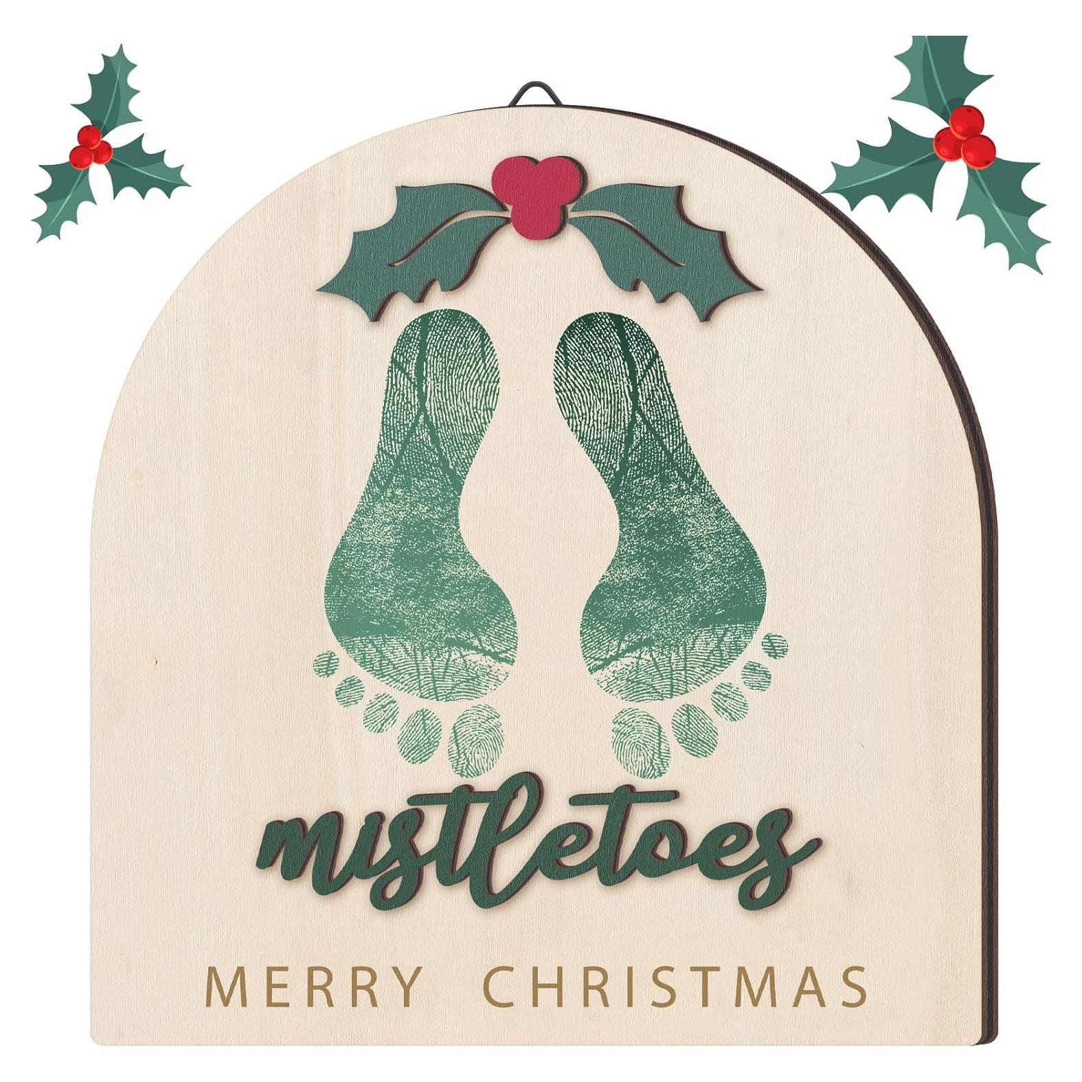 Adorno Colgante de Huellas de Bebé Navidad DIY Madera Clásico