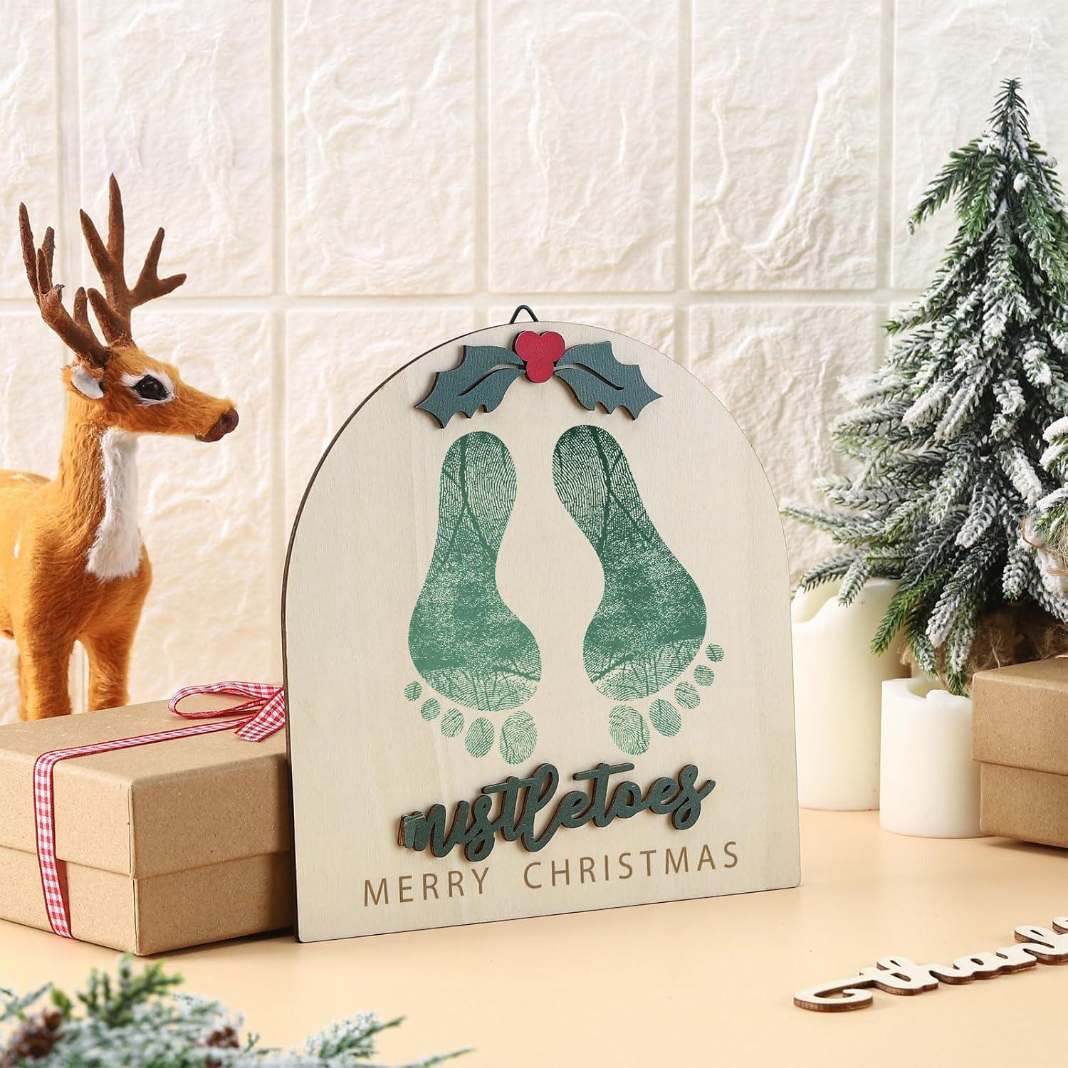 Adorno Colgante de Huellas de Bebé Navidad DIY Madera Clásico