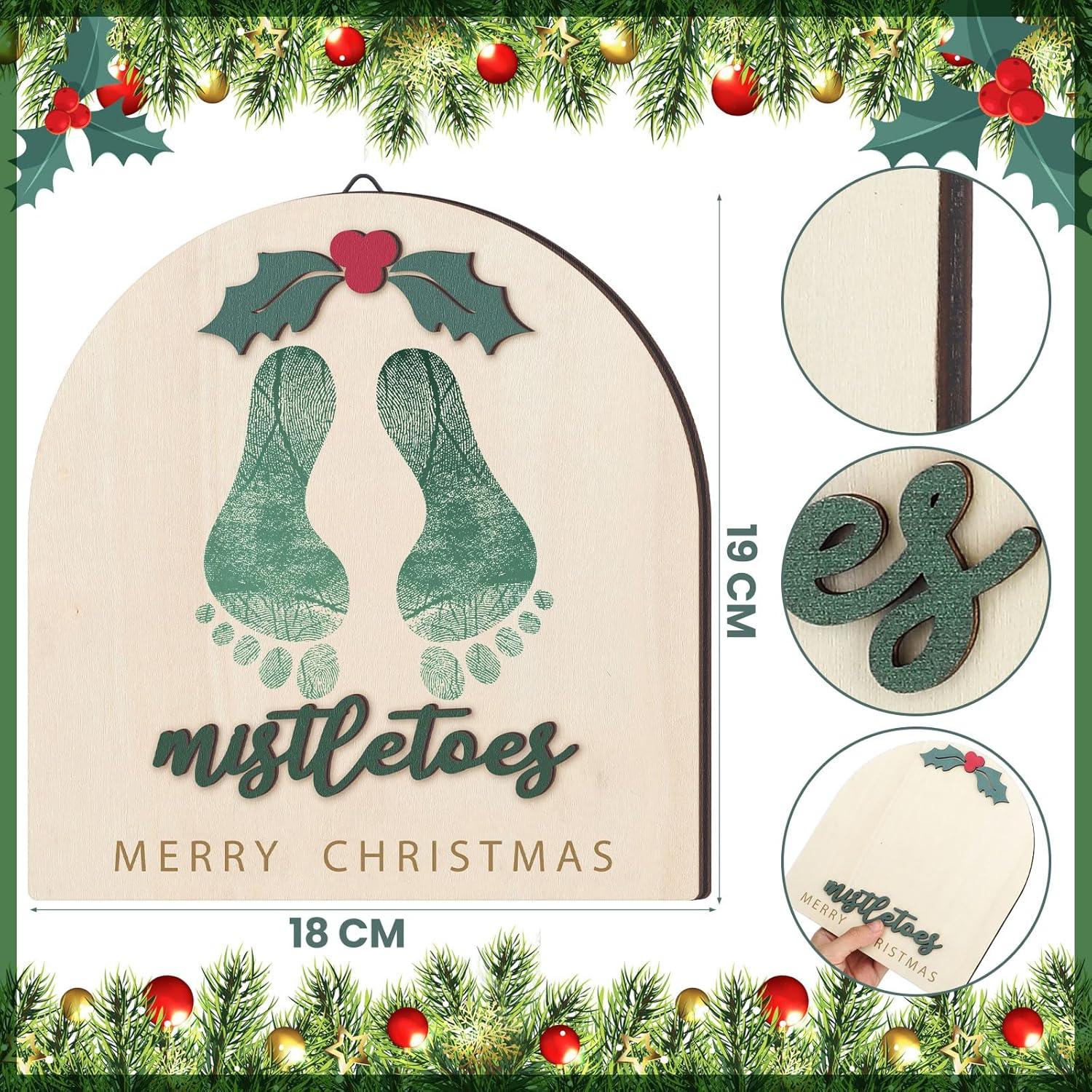 Adorno Colgante de Huellas de Bebé Navidad DIY Madera Clásico