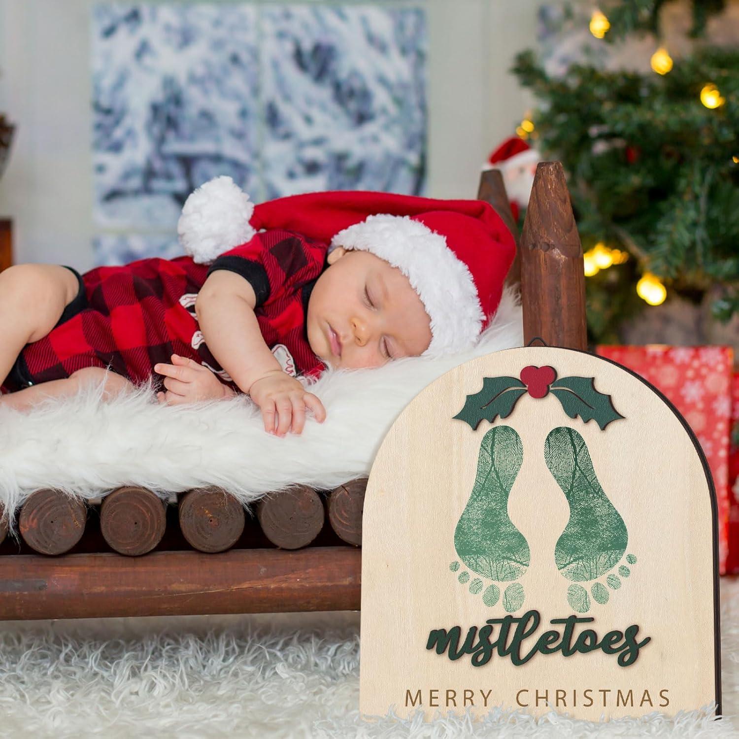 Adorno Colgante de Huellas de Bebé Navidad DIY Madera Clásico