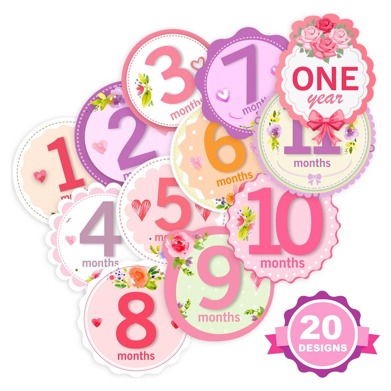 Calcomanías Mensuales para Bebés Niñas TurtleSurfers - 20 Piezas