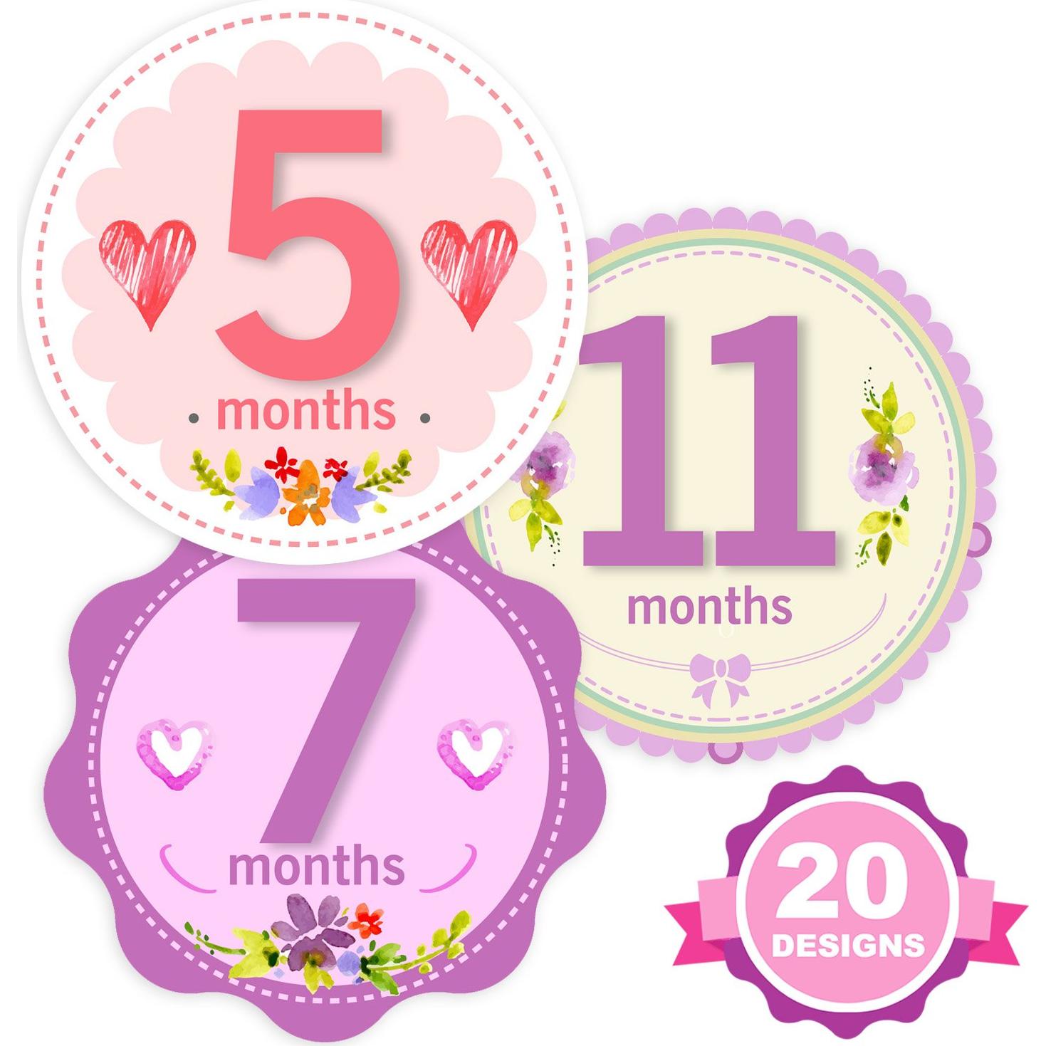 Calcomanías Mensuales para Bebés Niñas TurtleSurfers - 20 Piezas