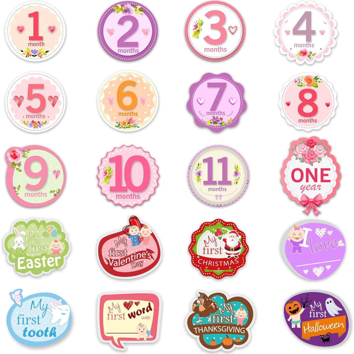 Calcomanías Mensuales para Bebés Niñas TurtleSurfers - 20 Piezas