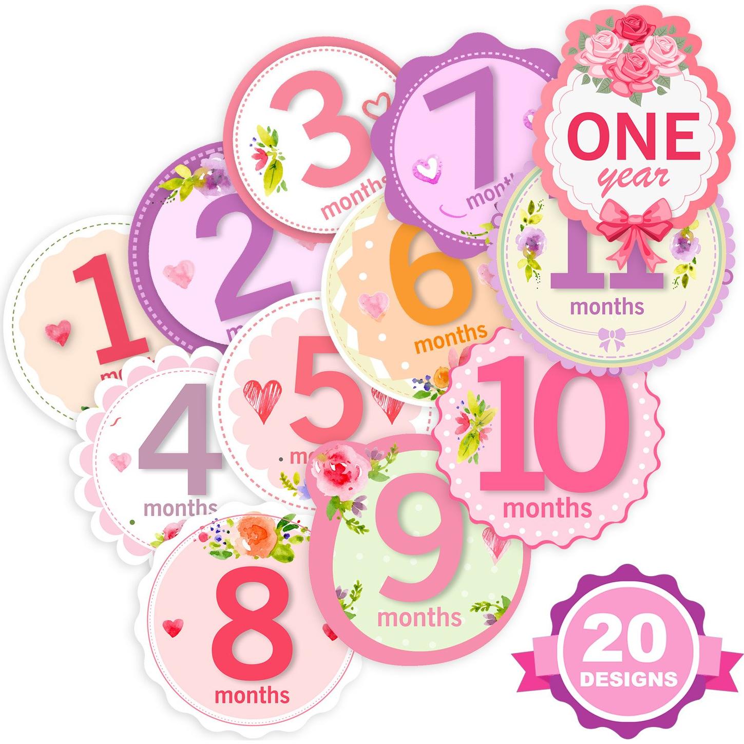 Calcomanías Mensuales para Bebés Niñas TurtleSurfers - 20 Piezas