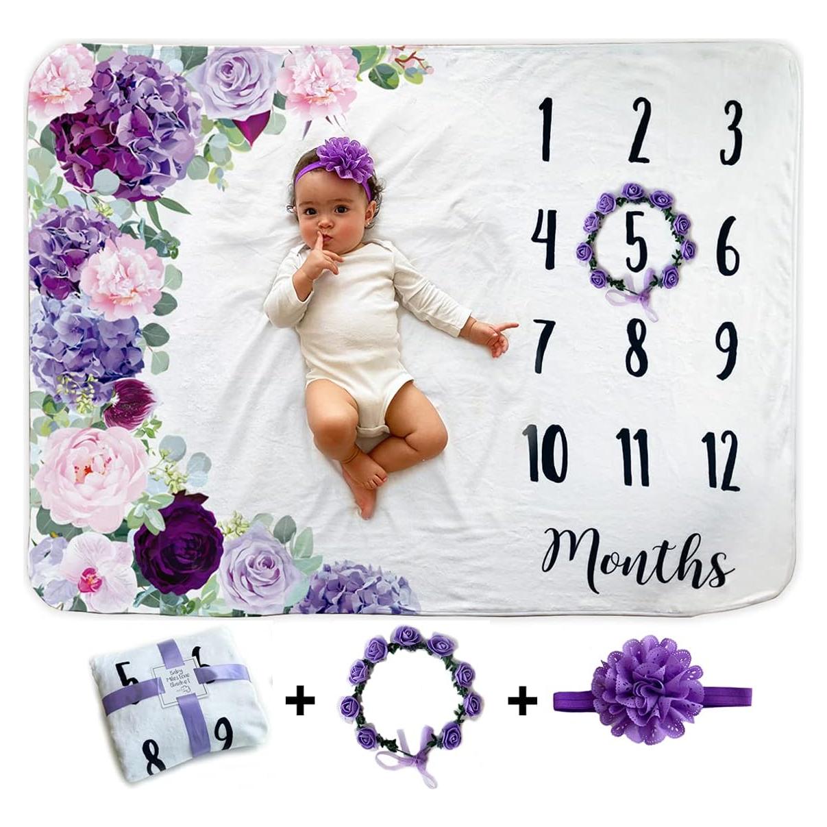 Manta de Hitos Mensuales NOVO baby 101.6x129.5 cm Floral Morado