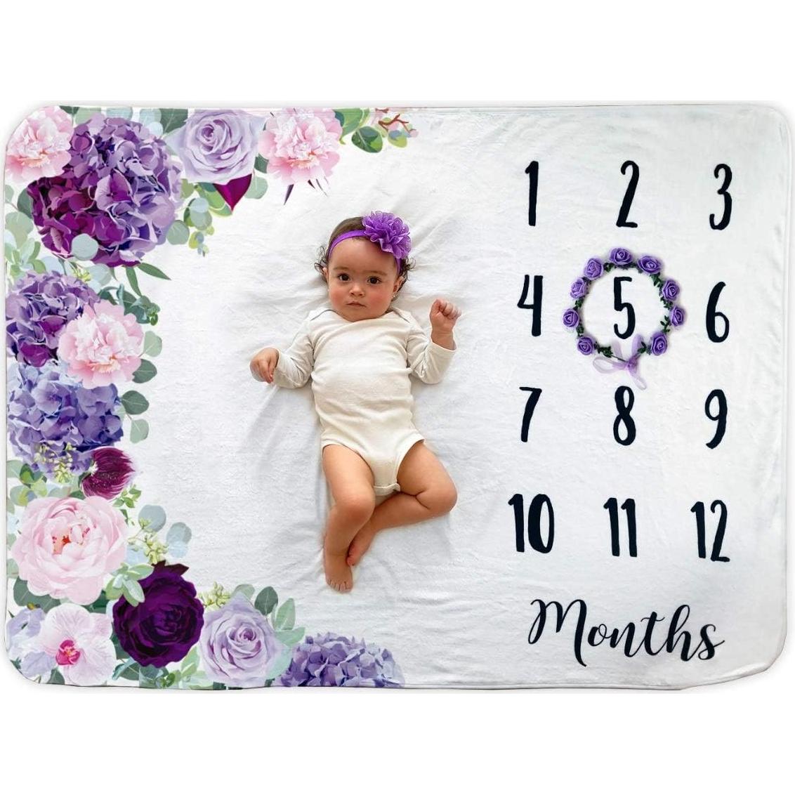 Manta de Hitos Mensuales NOVO baby 101.6x129.5 cm Floral Morado