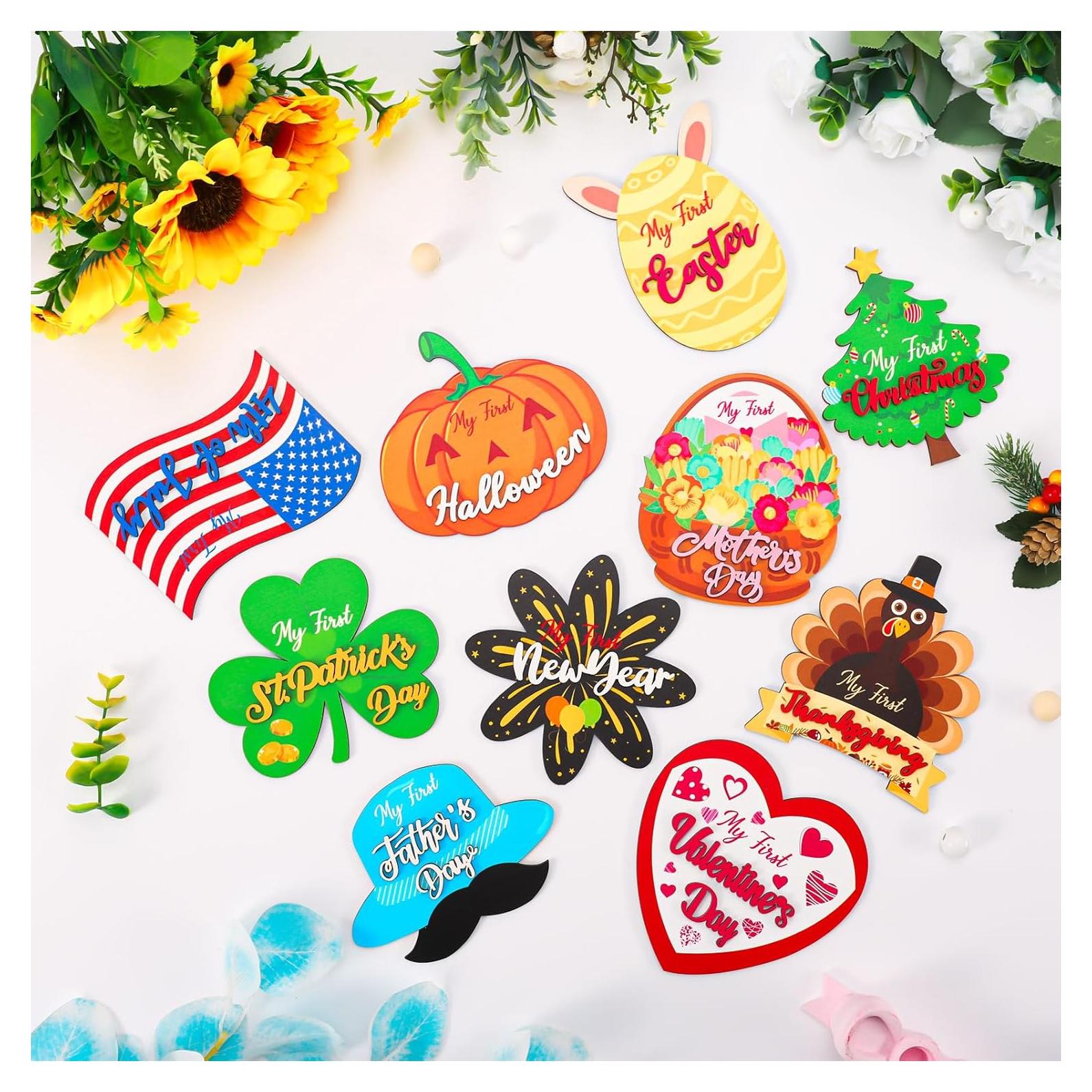 Tarjetas de Hitos para Bebés Whaline - 10 Pcs Madera