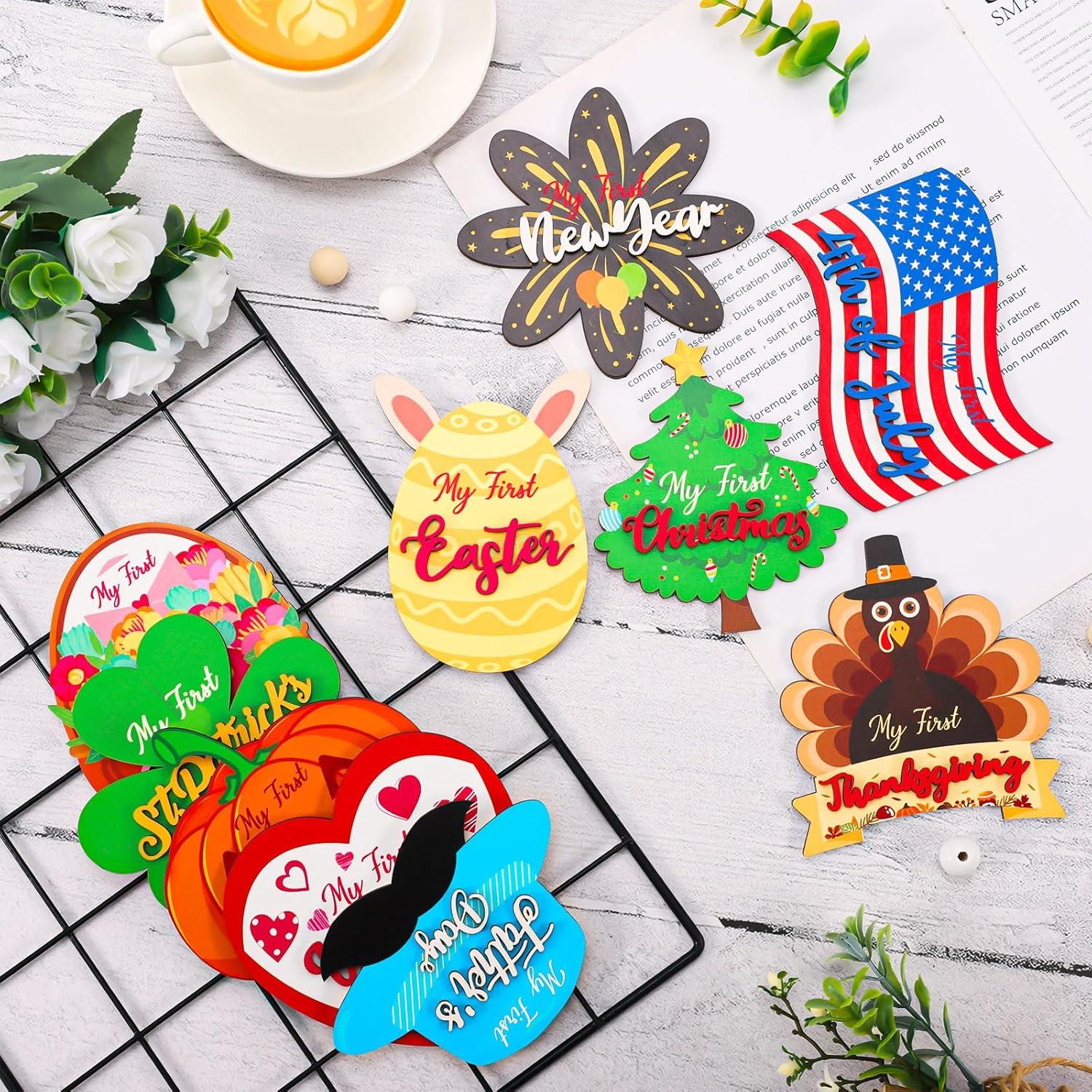 Tarjetas de Hitos para Bebés Whaline - 10 Pcs Madera