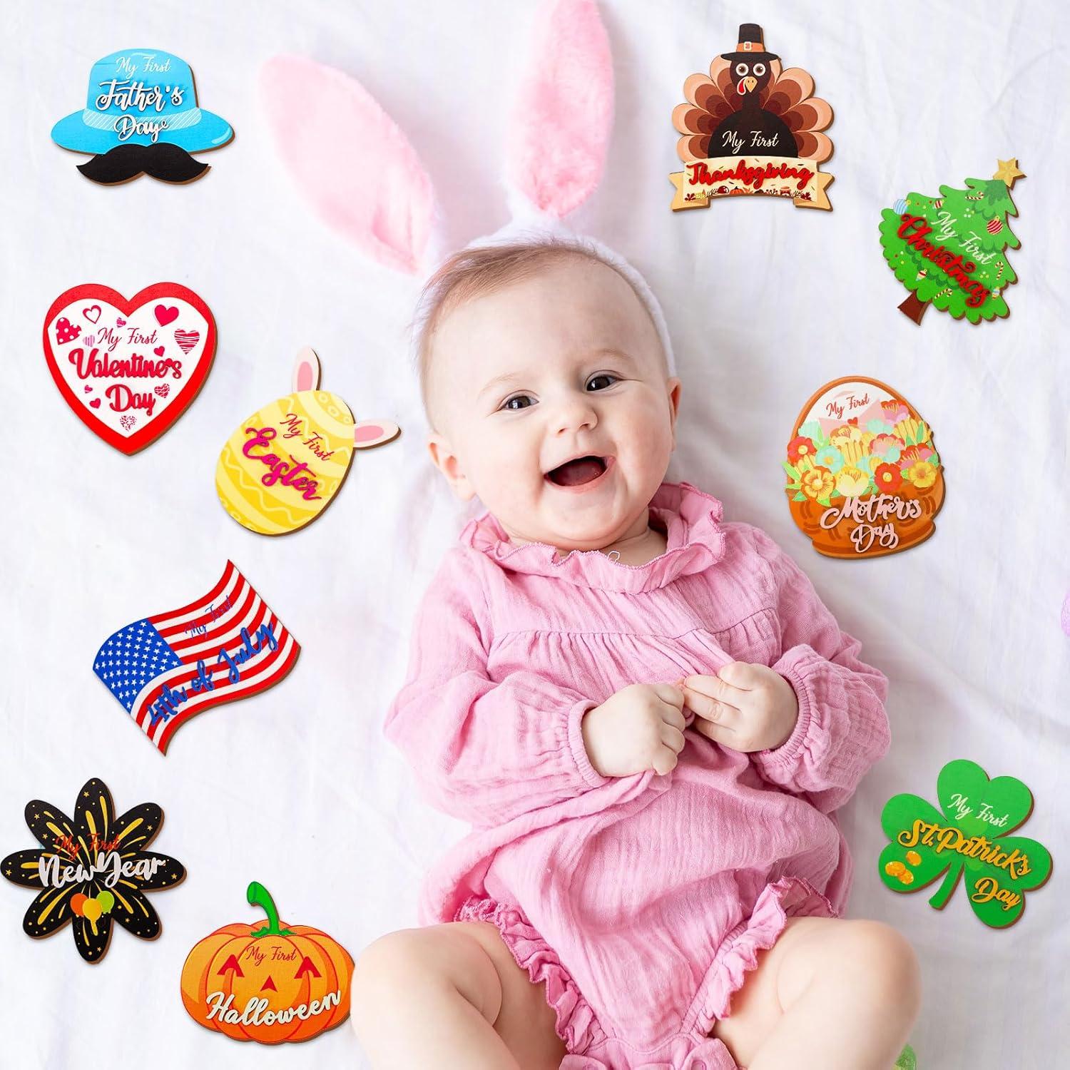 Tarjetas de Hitos para Bebés Whaline - 10 Pcs Madera