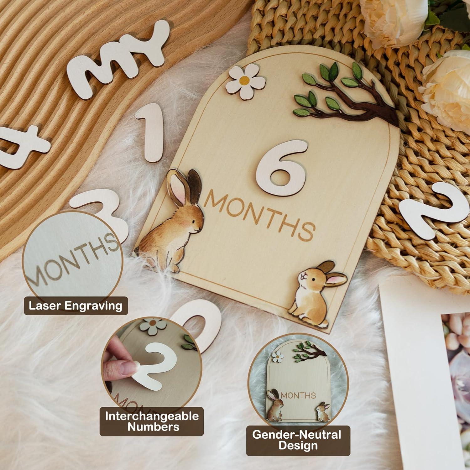 Tarjetas de Hitos Mensuales para Bebés GAGILAND - Madera 18.5x14 cm