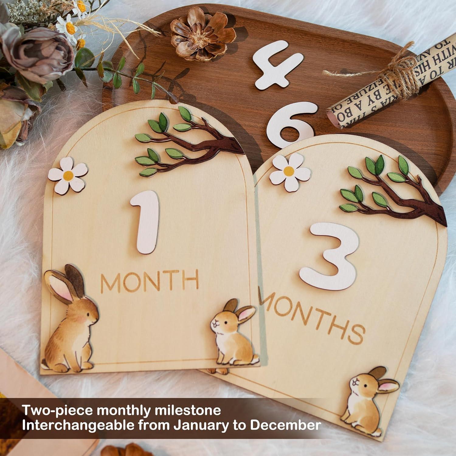 Tarjetas de Hitos Mensuales para Bebés GAGILAND - Madera 18.5x14 cm