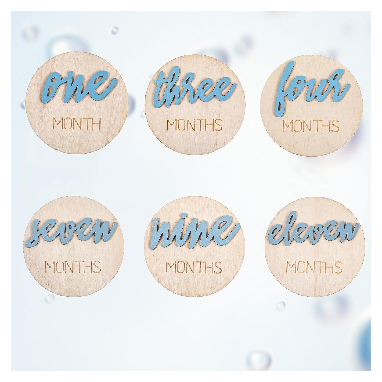 6 Marcadores de Hitos Mensuales para Bebés Hpmjz - Madera Azul