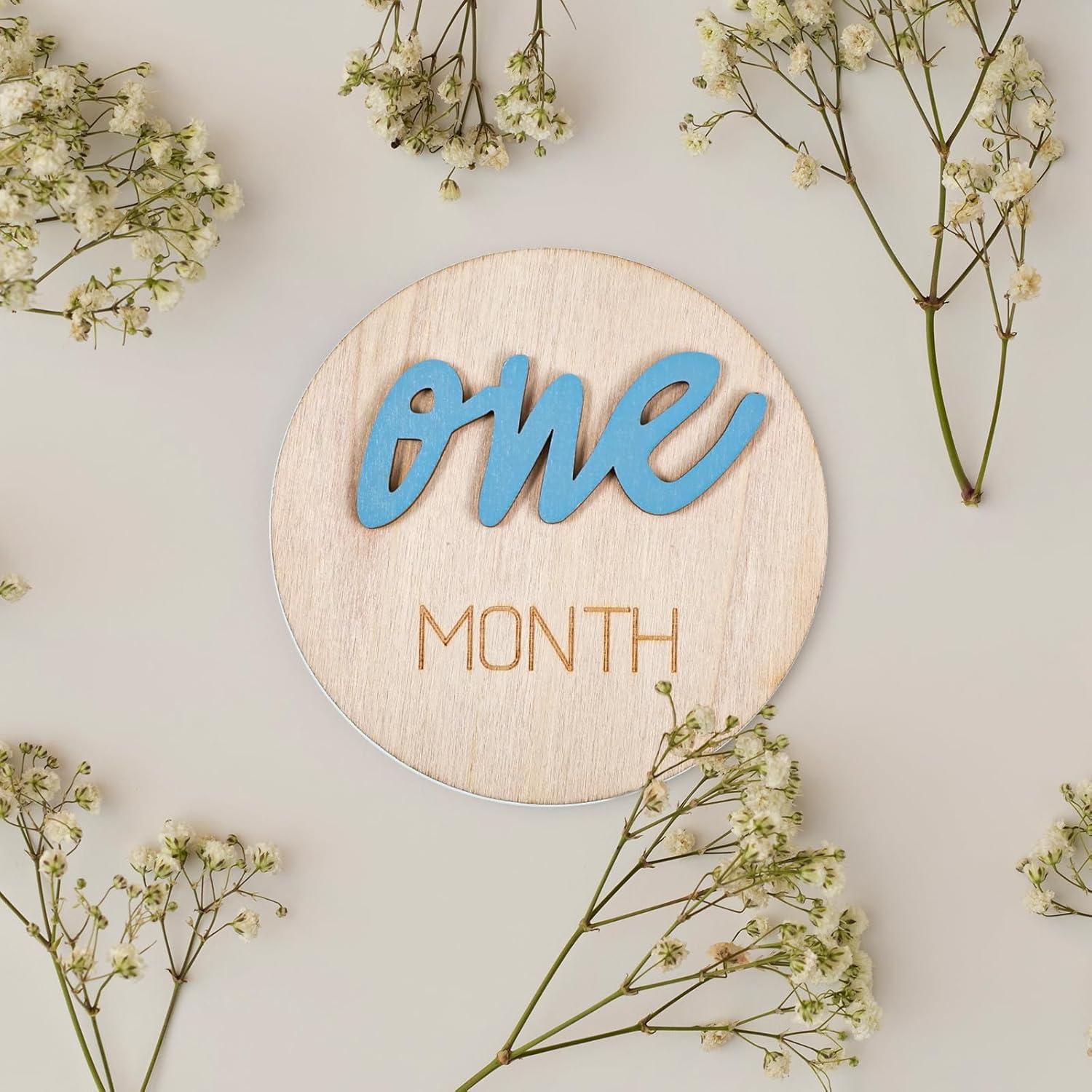 6 Marcadores de Hitos Mensuales para Bebés Hpmjz - Madera Azul