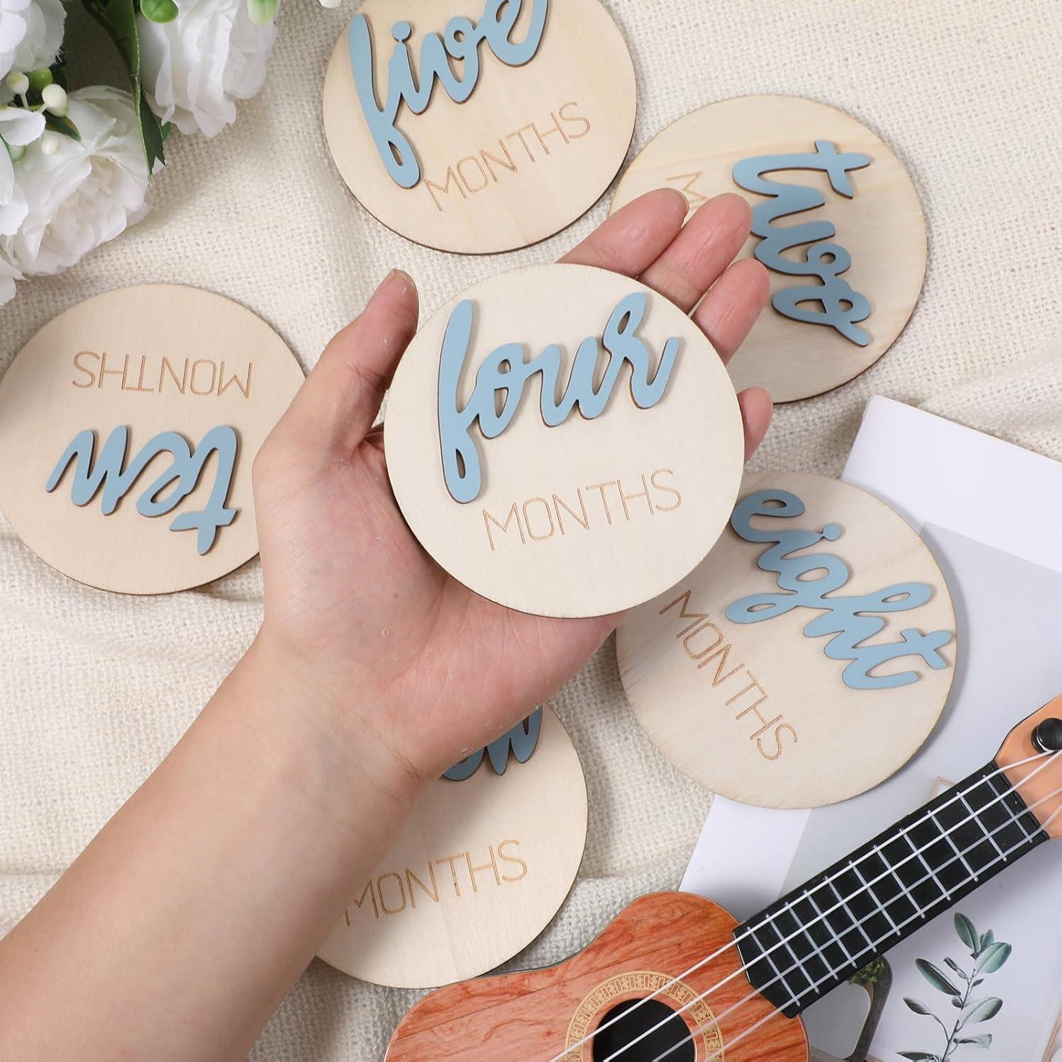 6 Marcadores de Hitos Mensuales para Bebés Hpmjz - Madera Azul