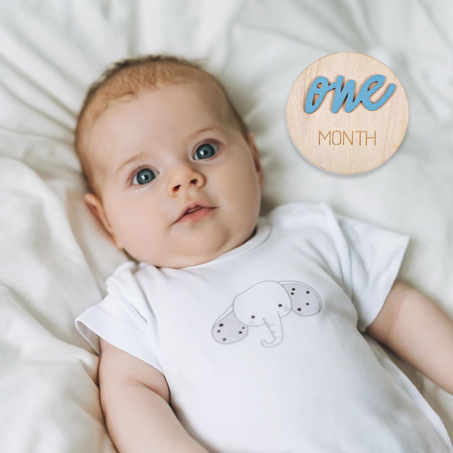 6 Marcadores de Hitos Mensuales para Bebés Hpmjz - Madera Azul