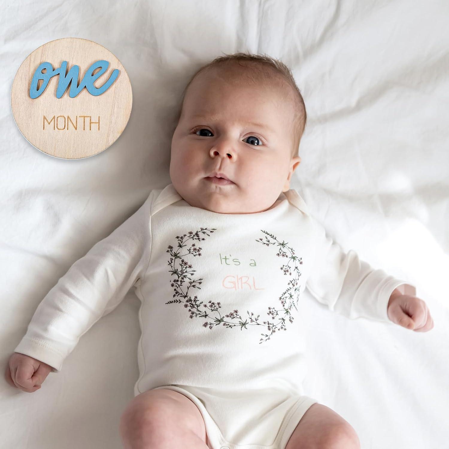 6 Marcadores de Hitos Mensuales para Bebés Hpmjz - Madera Azul