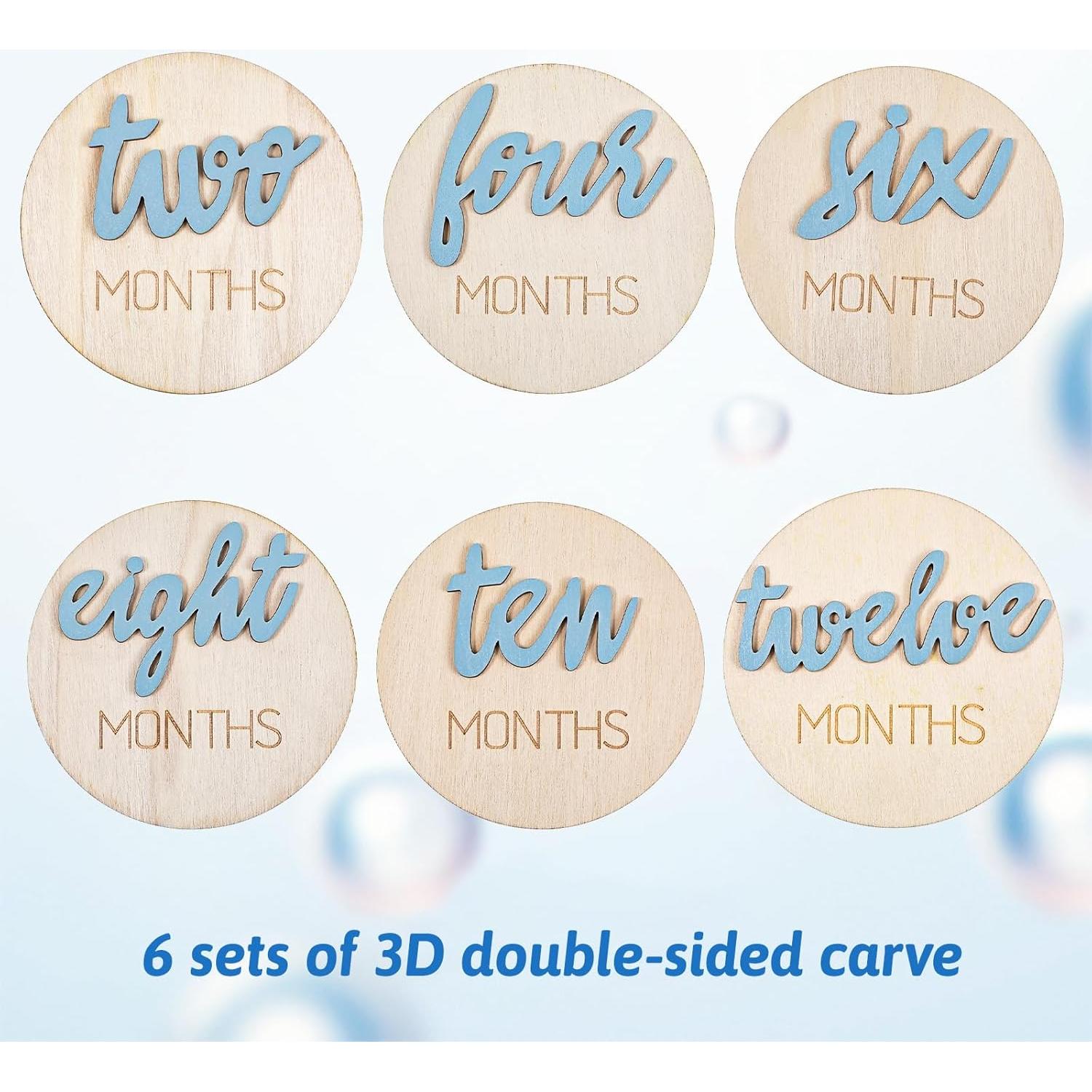 6 Marcadores de Hitos Mensuales para Bebés Hpmjz - Madera Azul