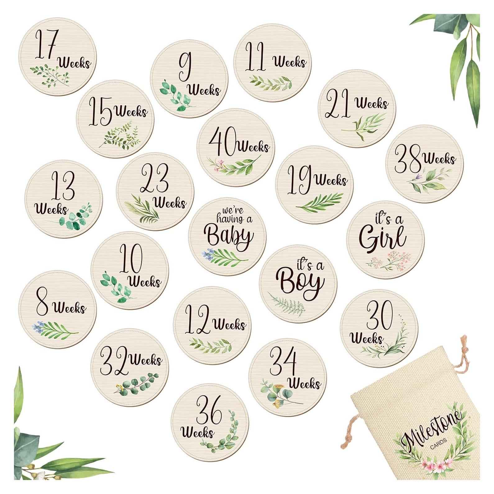 18 Discos de Hitos de Embarazo de Madera Leinuosen 12 cm