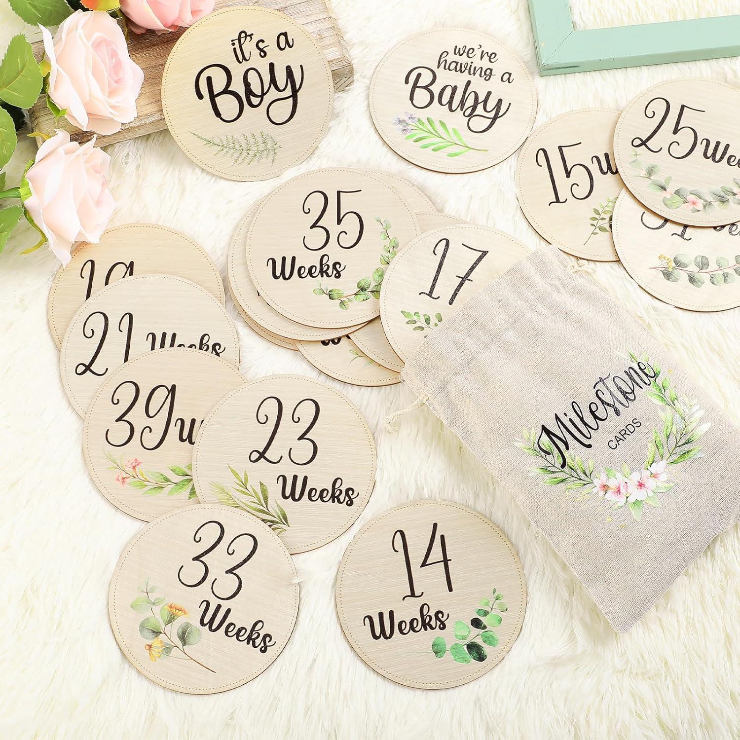 18 Discos de Hitos de Embarazo de Madera Leinuosen 12 cm