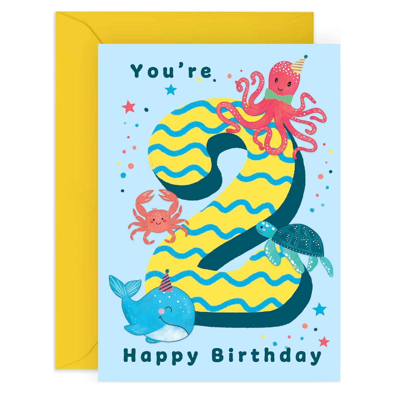 Tarjeta de Cumpleaños Central 23 para Niños 2 Años - Criaturas Marinas