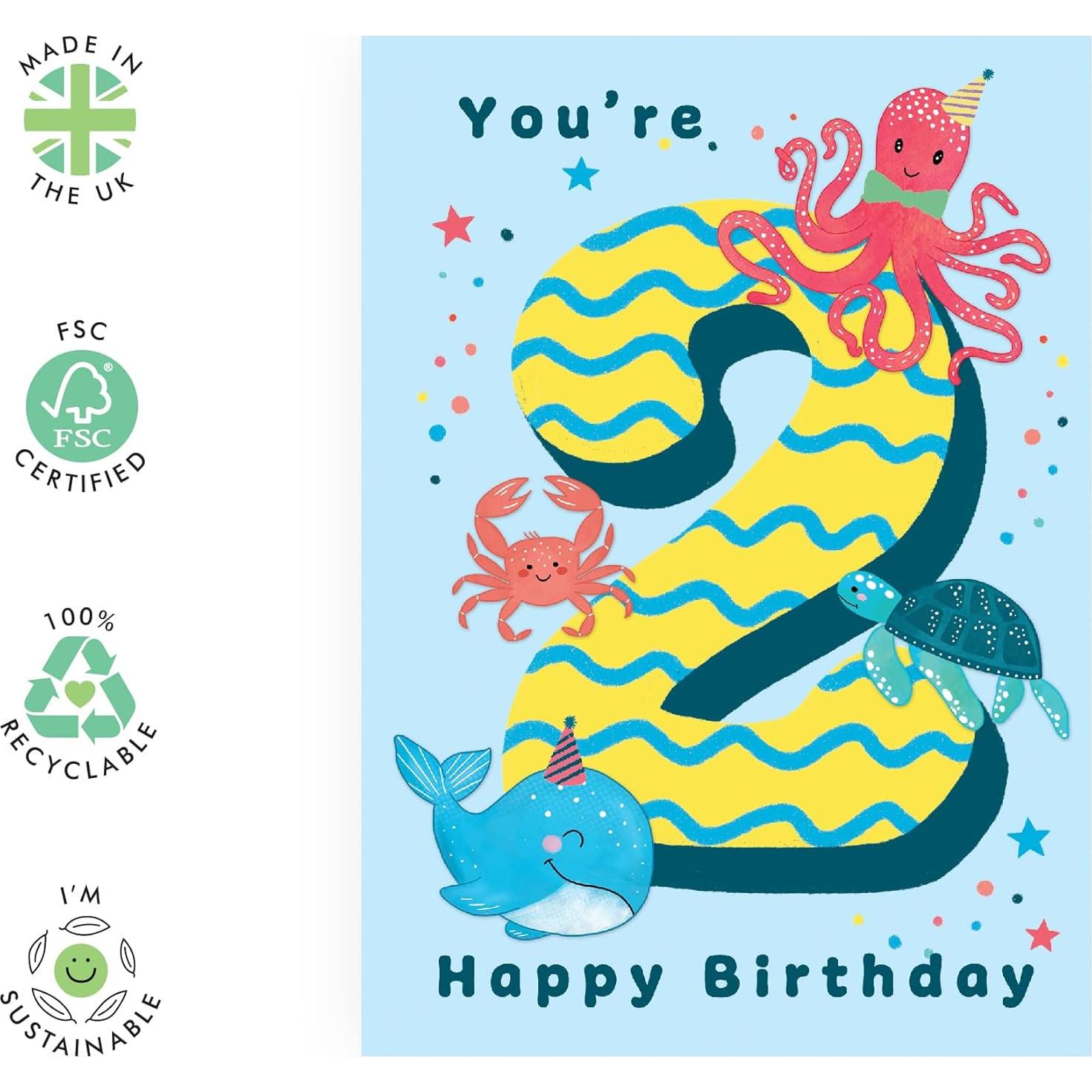 Tarjeta de Cumpleaños Central 23 para Niños 2 Años - Criaturas Marinas