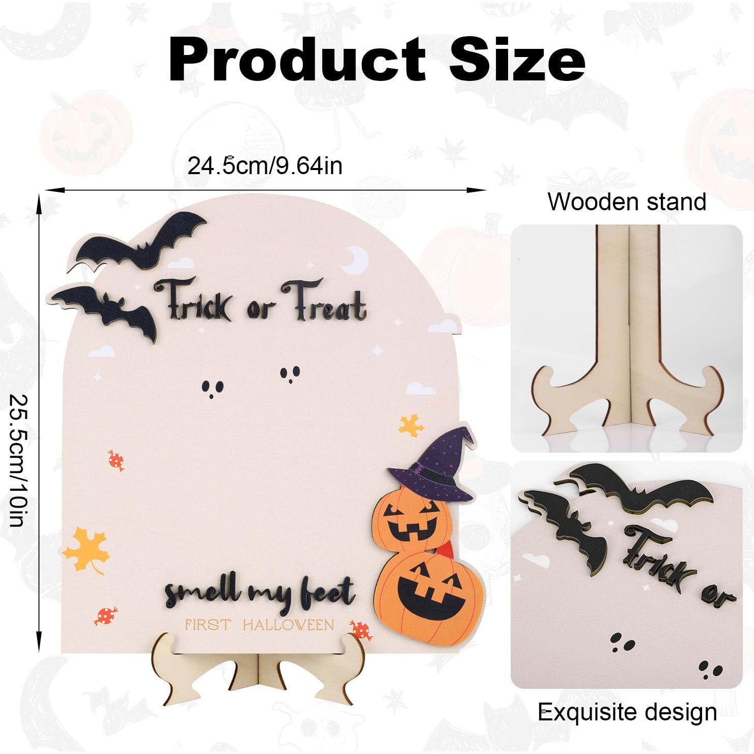 Tarjeta de Hito de Huella de Halloween Bebé Madera 25.5x24.5cm