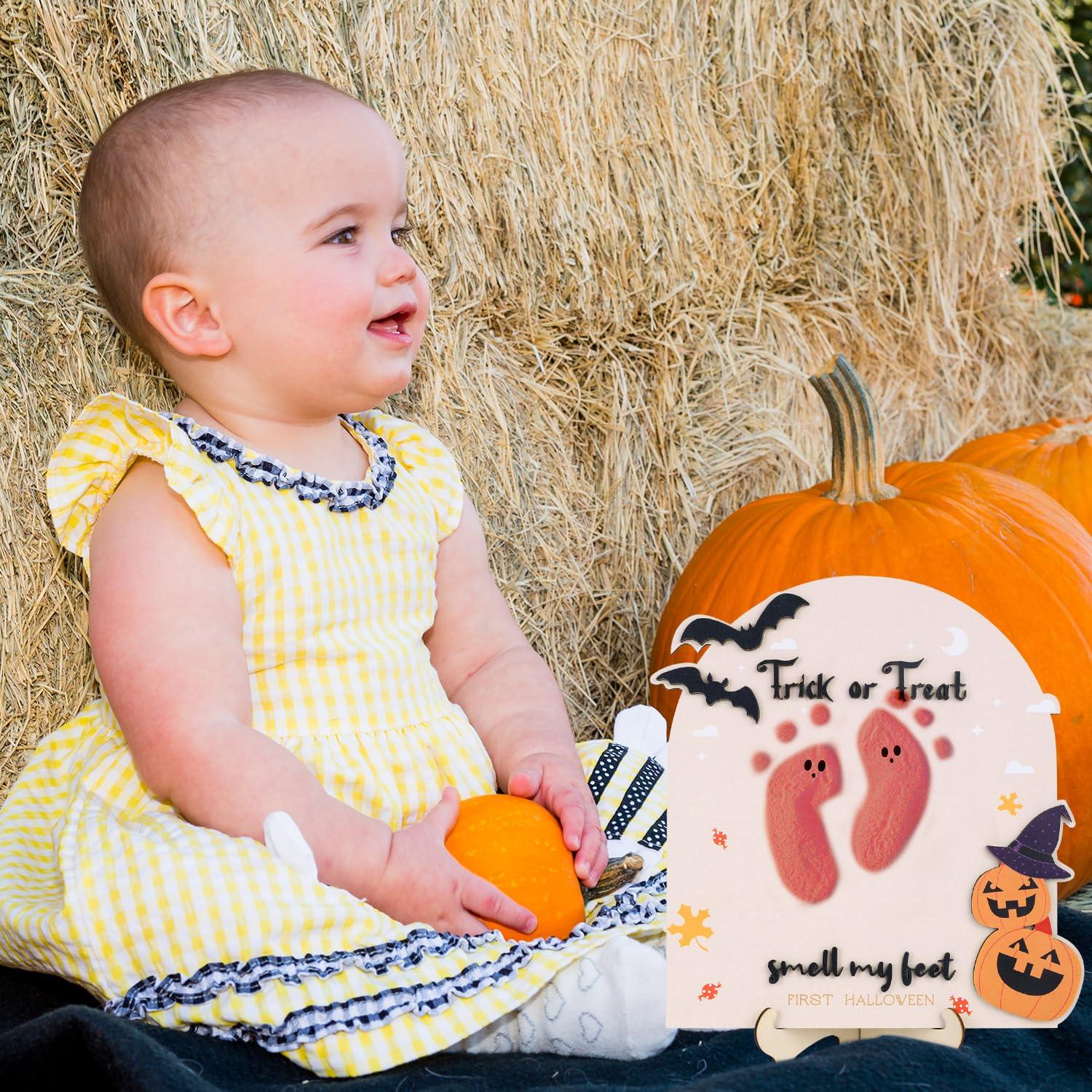 Tarjeta de Hito de Huella de Halloween Bebé Madera 25.5x24.5cm