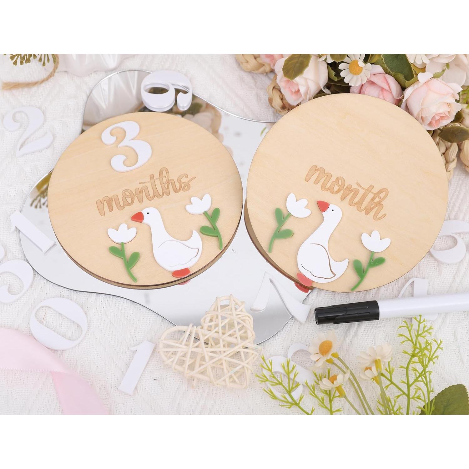 Tablero de Hitos Mensuales Ganso de Madera - 2 Discos + Marcador