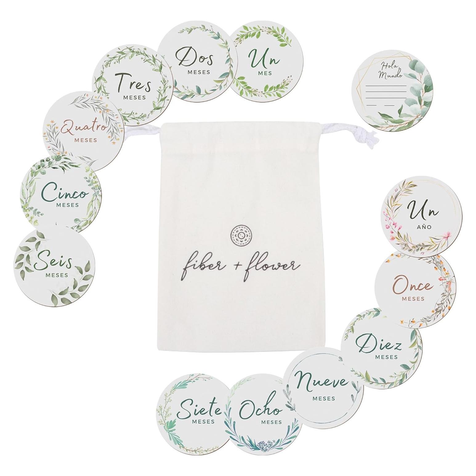 Discos de Hitos Mensuales para Bebés Fiber + Flower - 12 Piezas