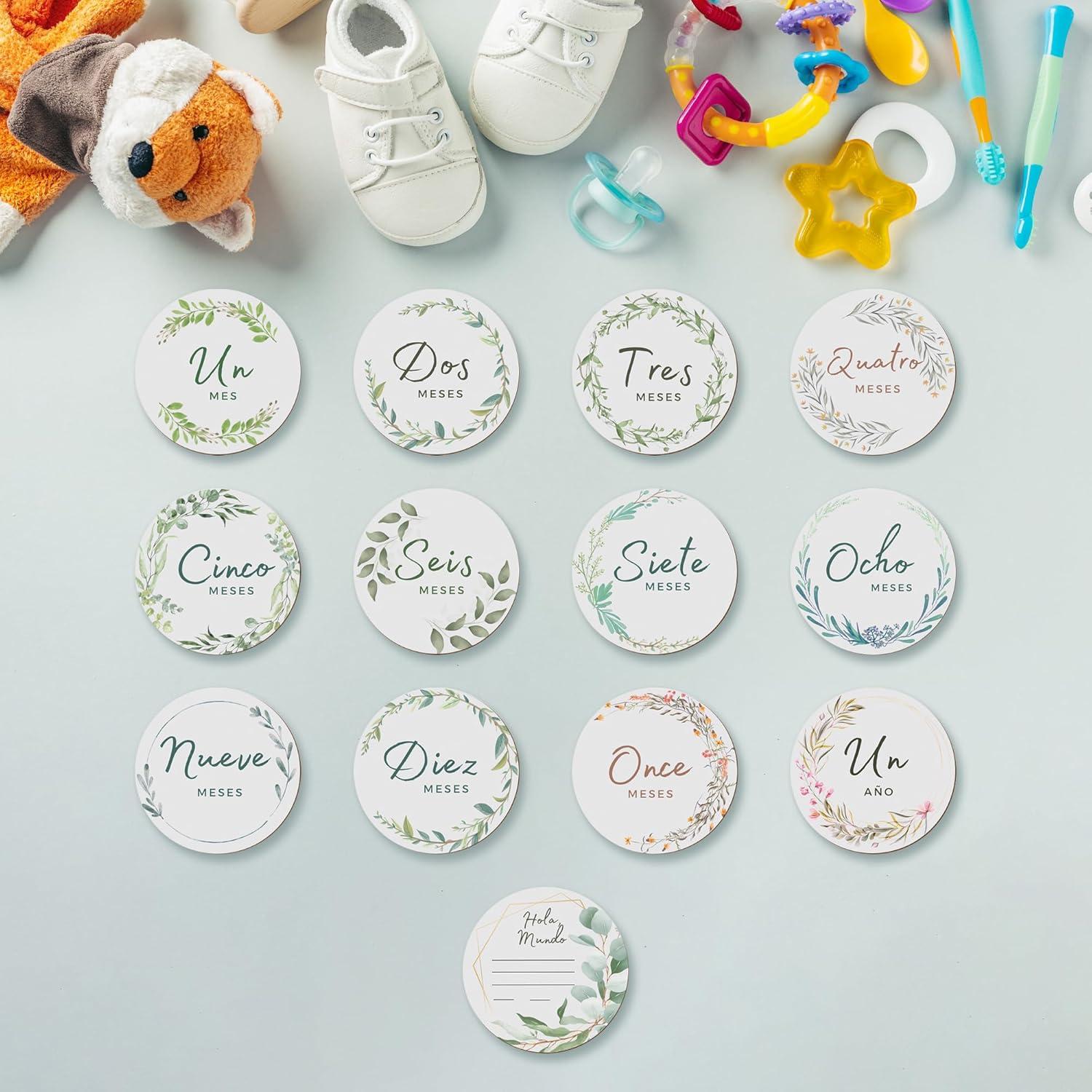 Discos de Hitos Mensuales para Bebés Fiber + Flower - 12 Piezas