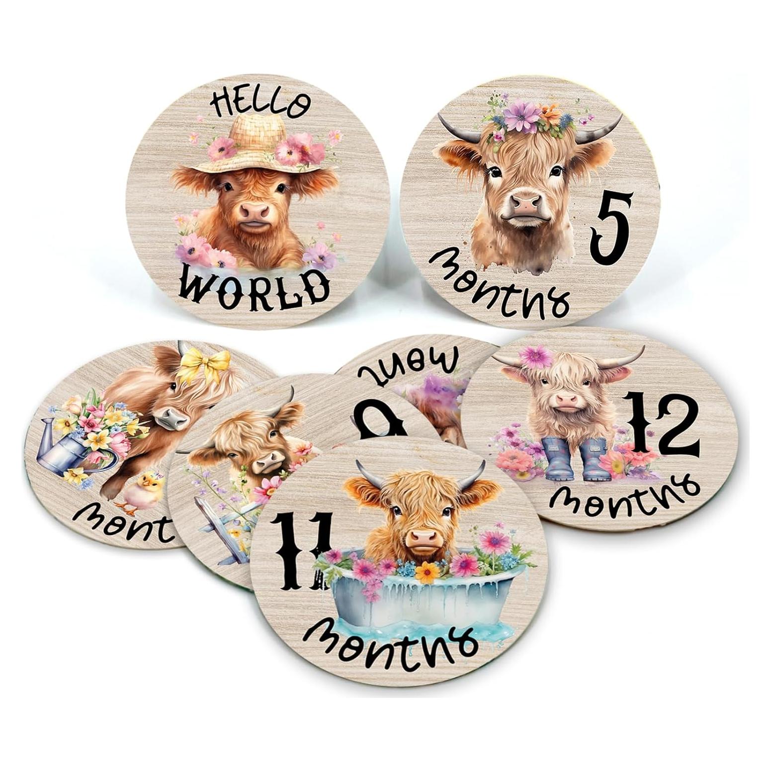 Tarjetas de Hito Mensual de Madera para Bebé - 7 Piezas