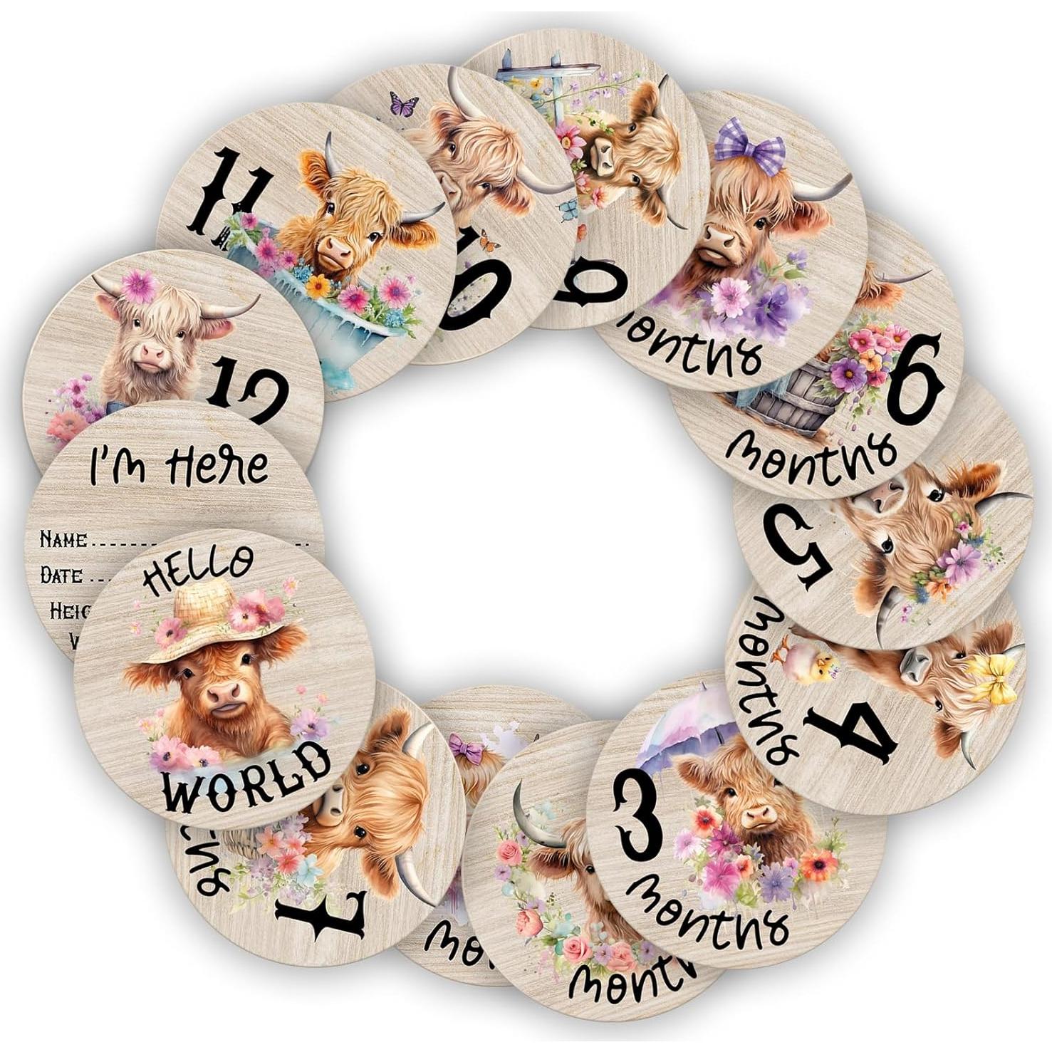 Tarjetas de Hito Mensual de Madera para Bebé - 7 Piezas