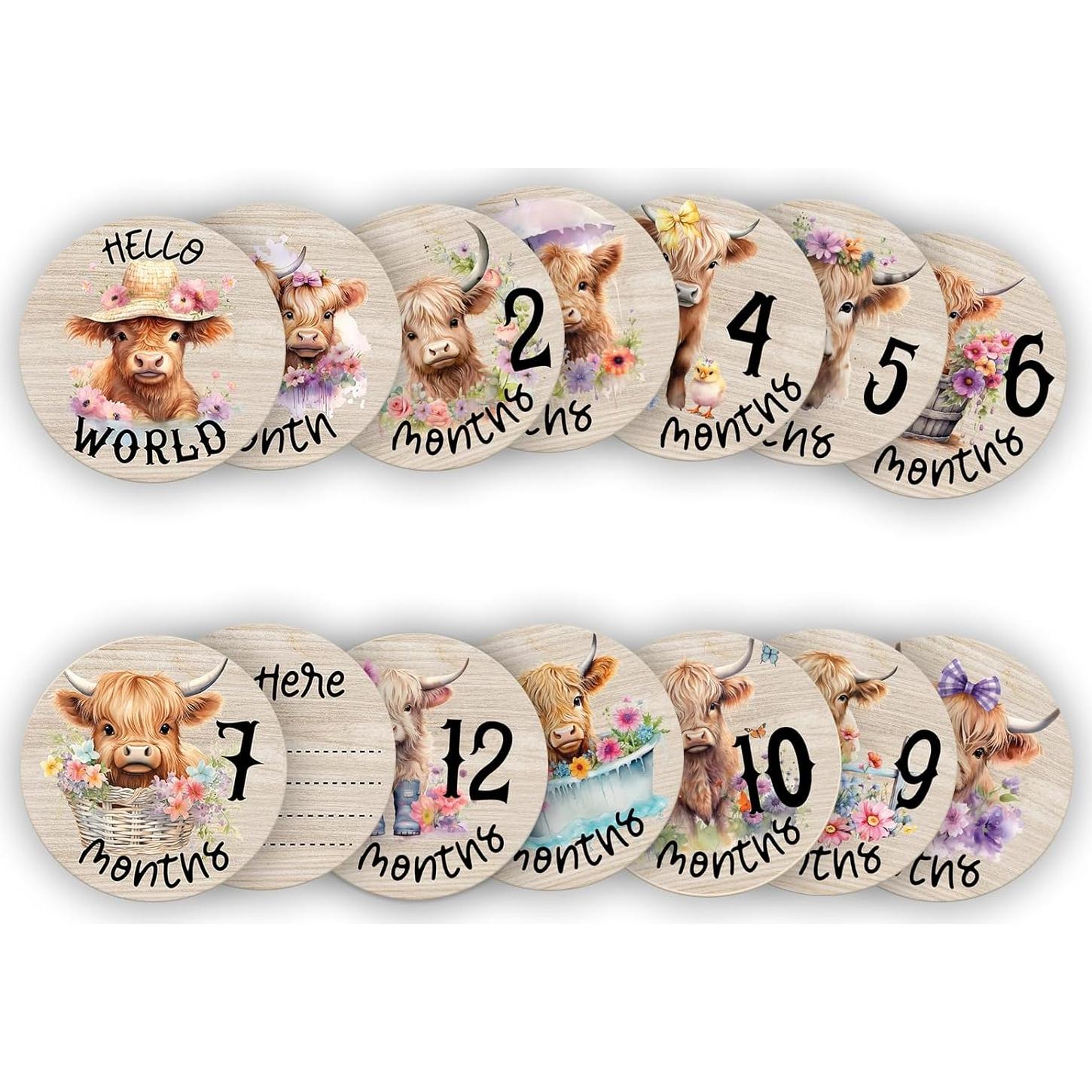 Tarjetas de Hito Mensual de Madera para Bebé - 7 Piezas