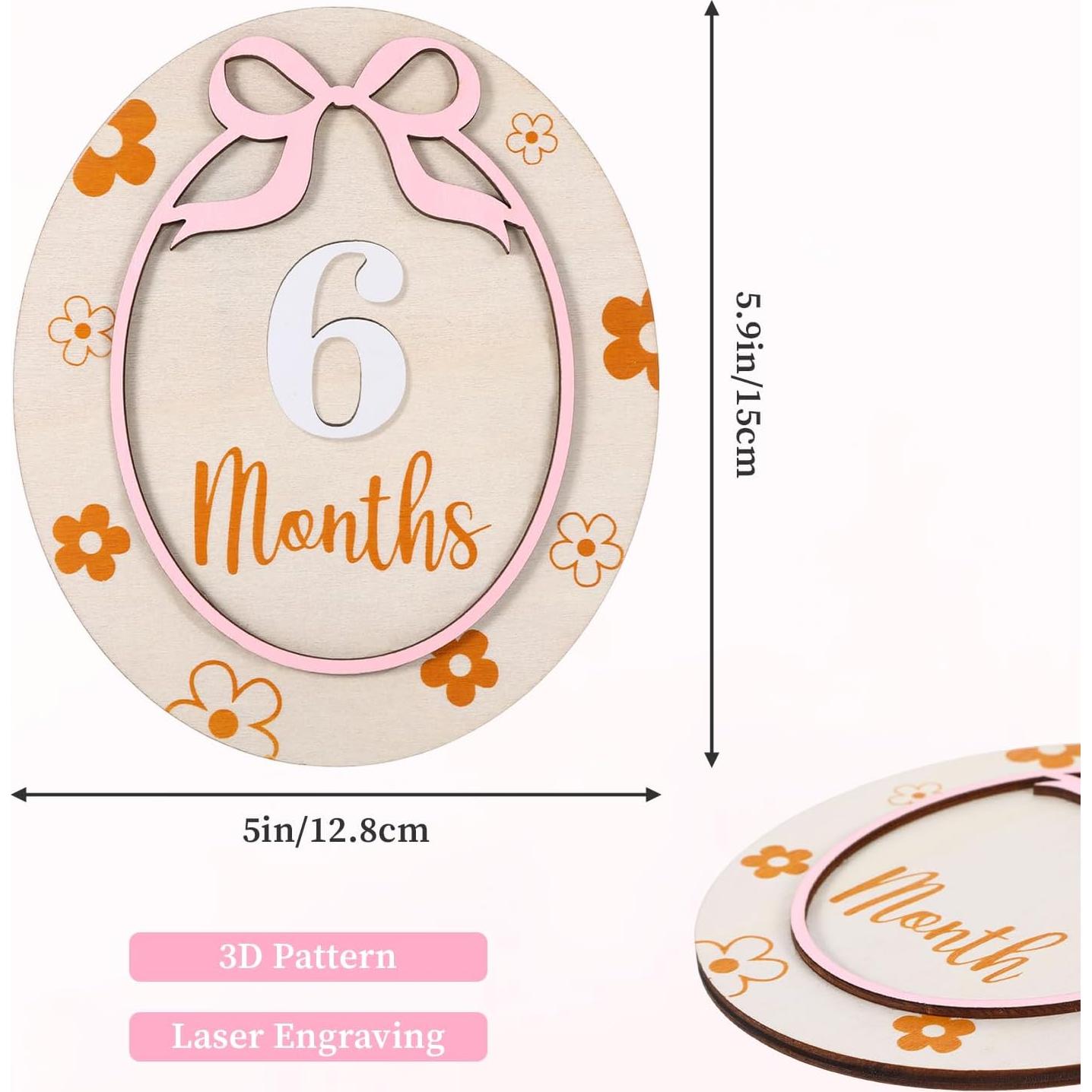 Tarjeta de Hito Mensual para Bebés Rose-cha, Madera 1-12 Meses