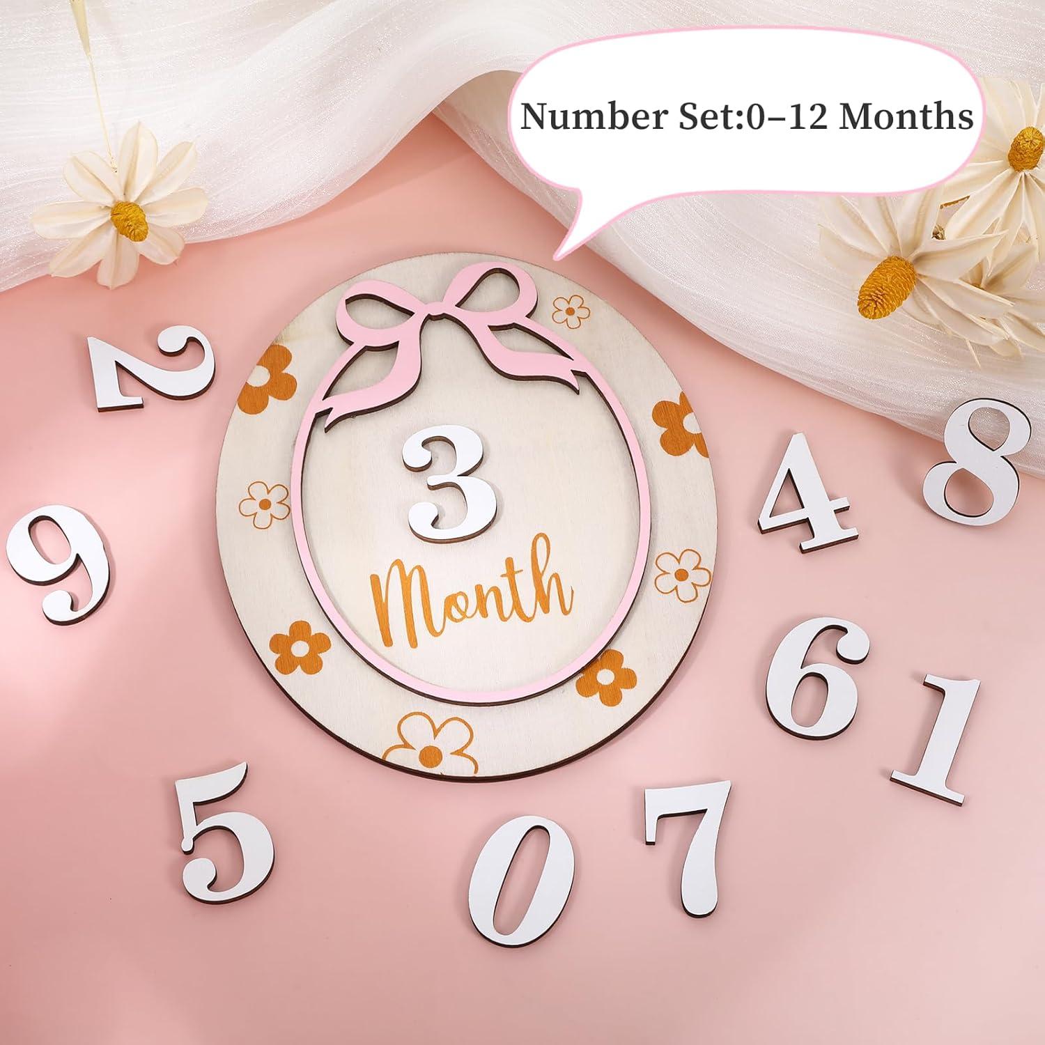 Tarjeta de Hito Mensual para Bebés Rose-cha, Madera 1-12 Meses