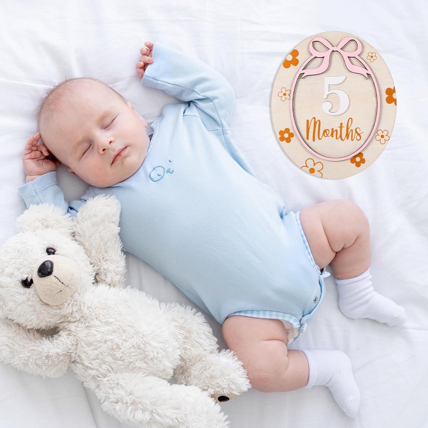 Tarjeta de Hito Mensual para Bebés Rose-cha, Madera 1-12 Meses