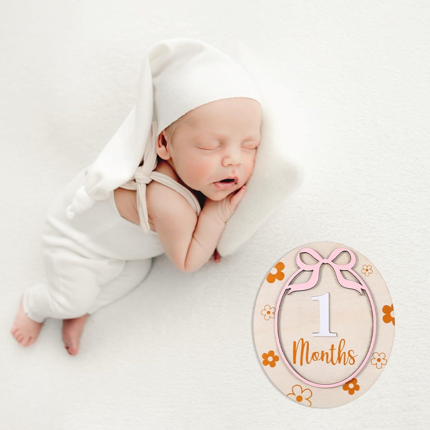 Tarjeta de Hito Mensual para Bebés Rose-cha, Madera 1-12 Meses