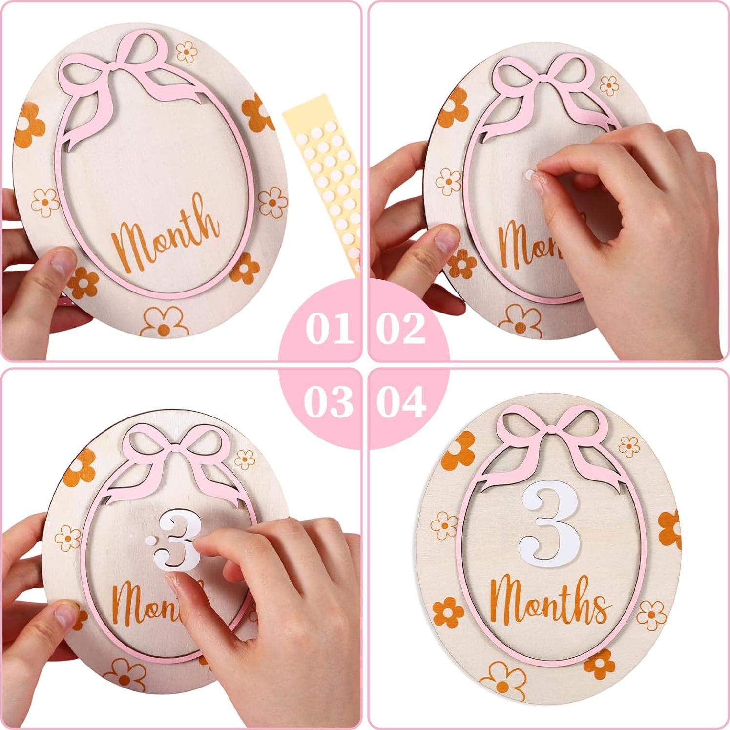 Tarjeta de Hito Mensual para Bebés Rose-cha, Madera 1-12 Meses