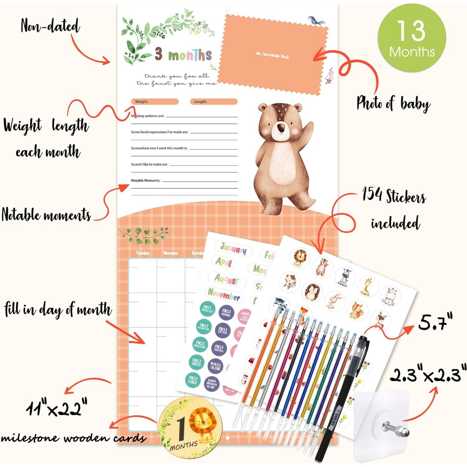 Calendario de Memoria Bebé Monking JNC01 con Stickers y Tarjetas