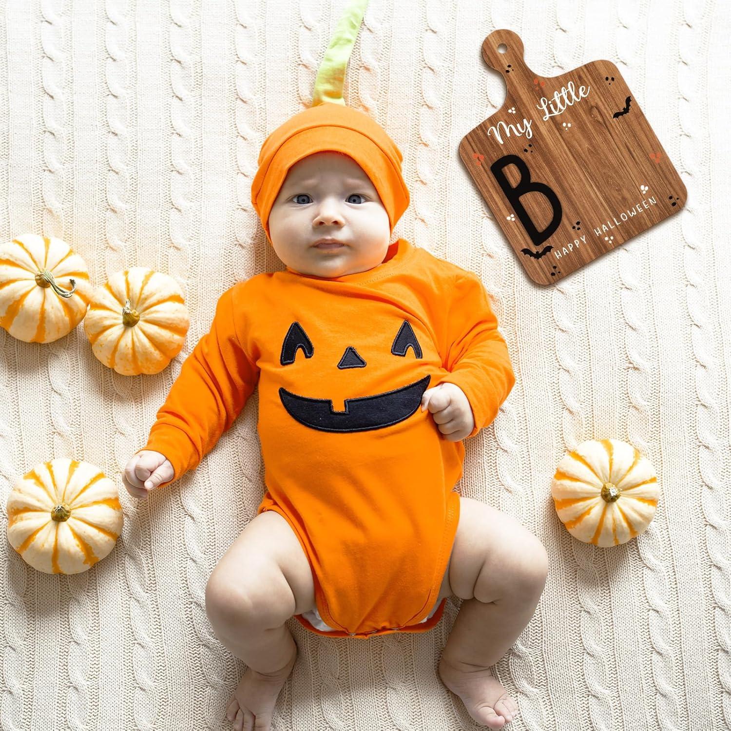 Tarjeta de Hito de Halloween Bebé Madera Personalizable 18x25cm