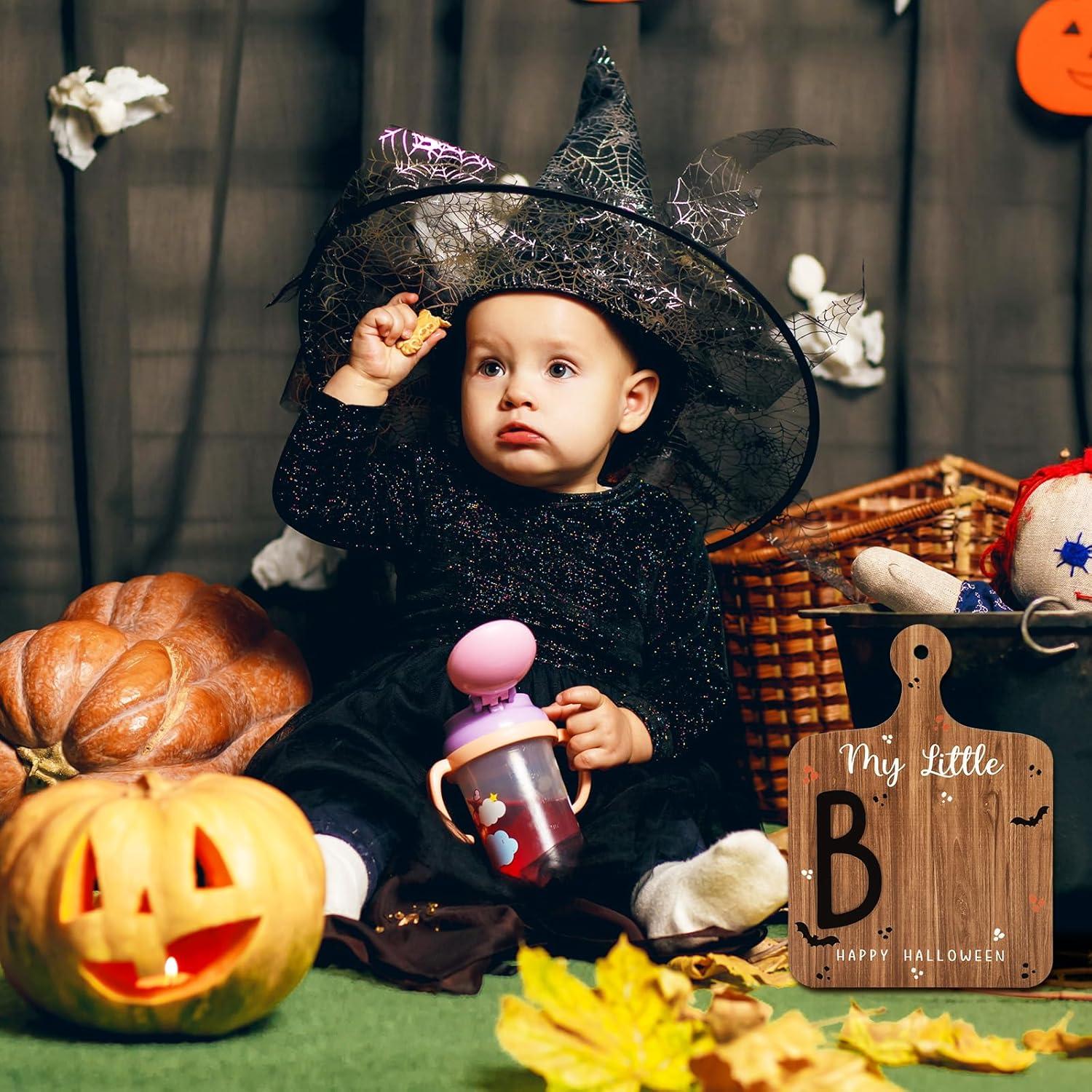 Tarjeta de Hito de Halloween Bebé Madera Personalizable 18x25cm