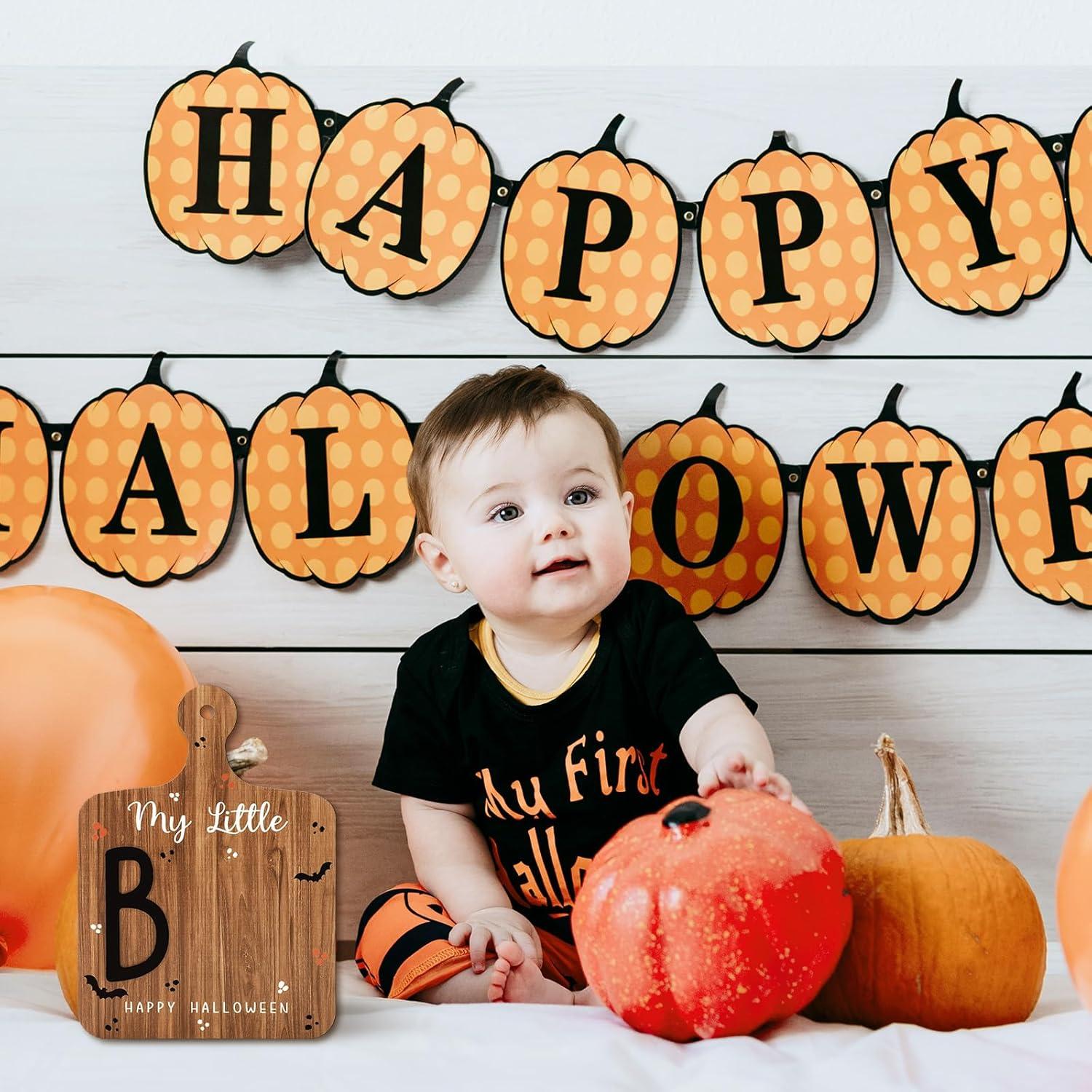 Tarjeta de Hito de Halloween Bebé Madera Personalizable 18x25cm