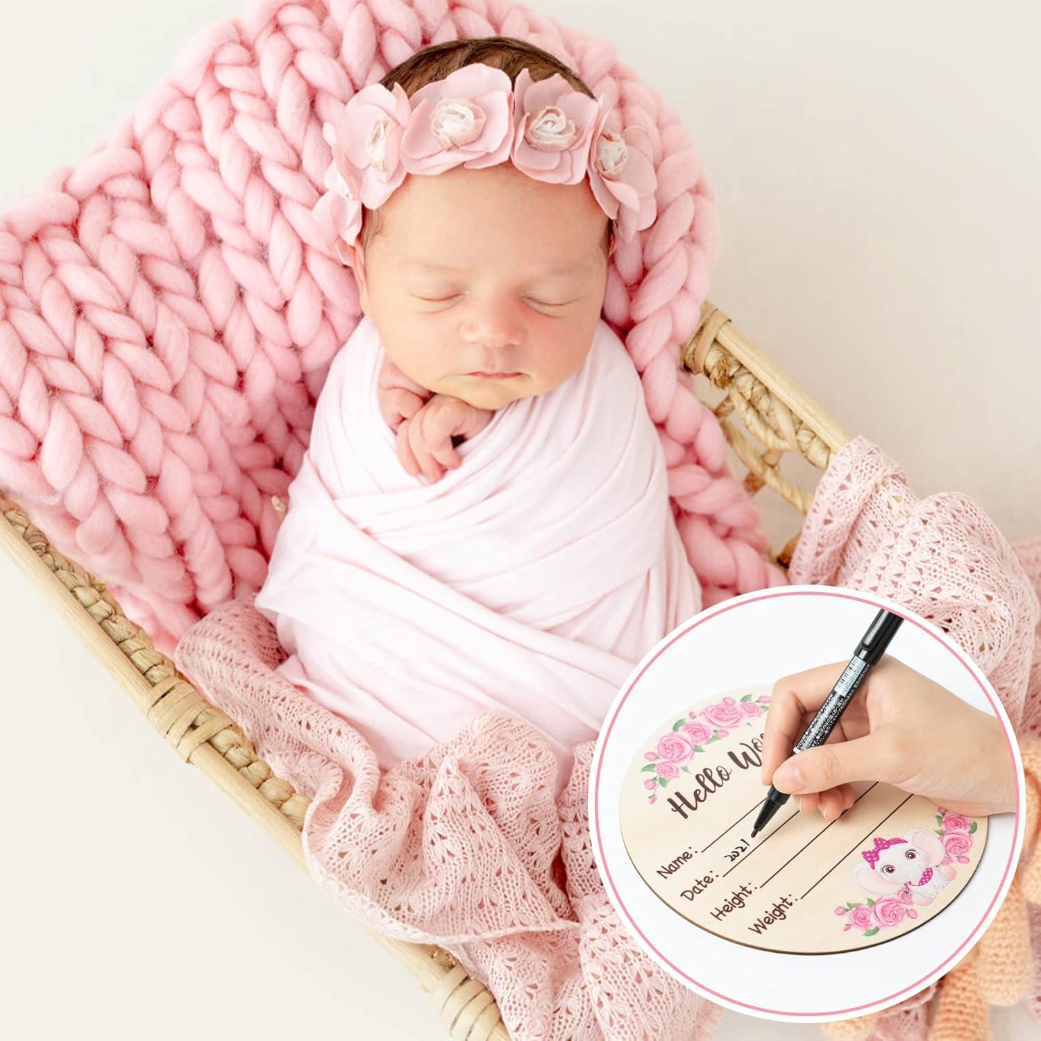 Cartel de Nacimiento Bebé R HORSE Elefante Rosa con Tinta