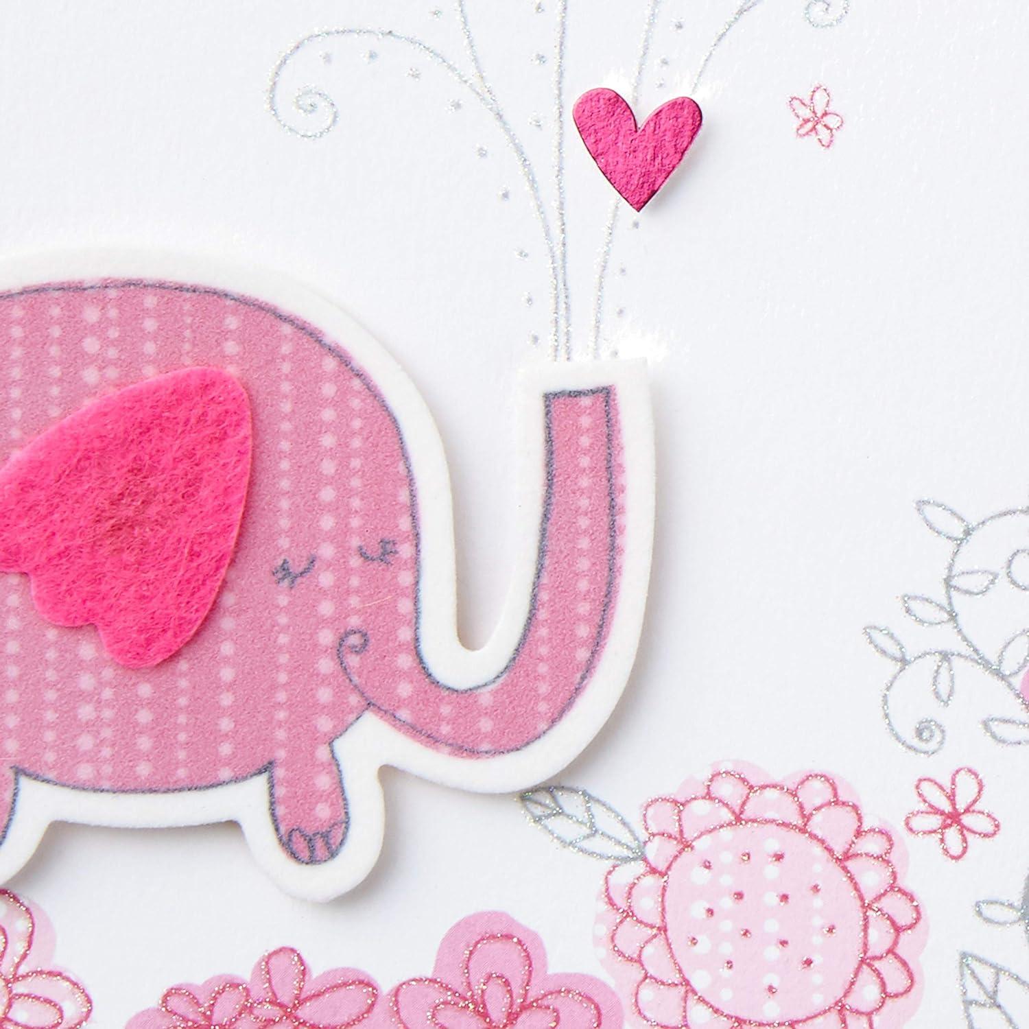 Tarjeta de Baby Shower Hallmark Elefante Rosa 12.7x18.3cm