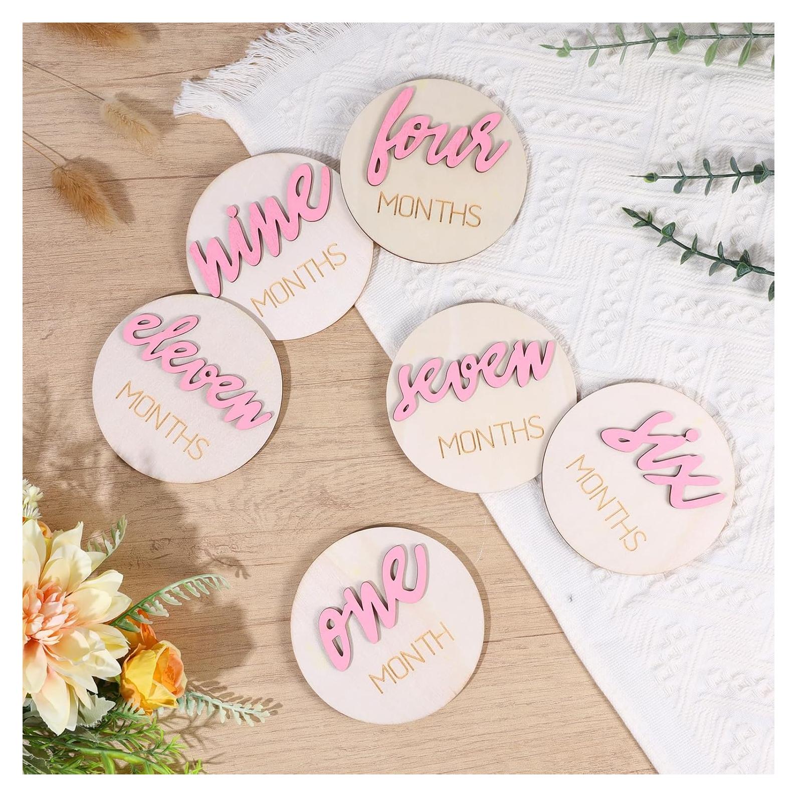 Señales Mensuales para Bebés TIESOME 6 Pcs Rosa 10x10 cm