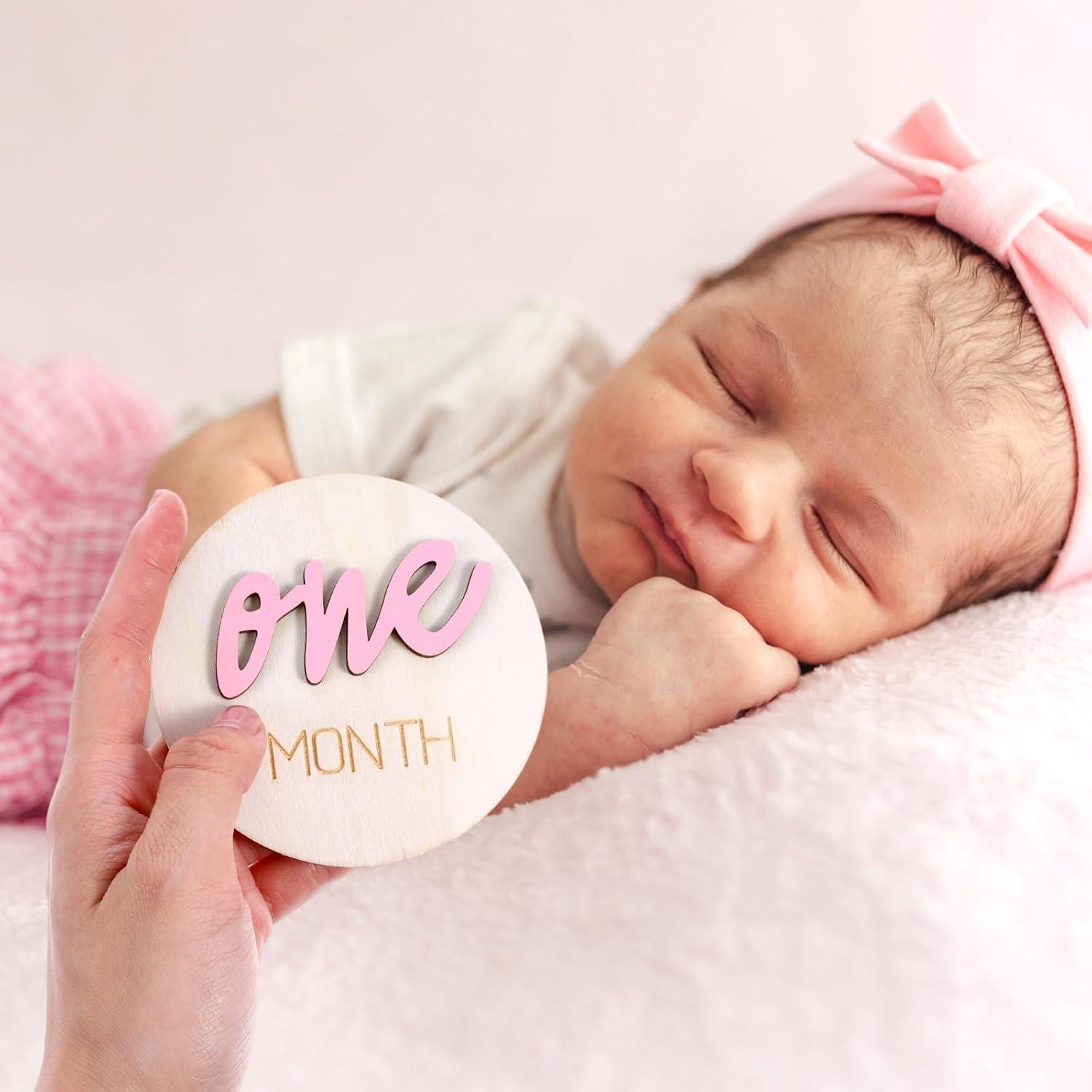 Señales Mensuales para Bebés TIESOME 6 Pcs Rosa 10x10 cm