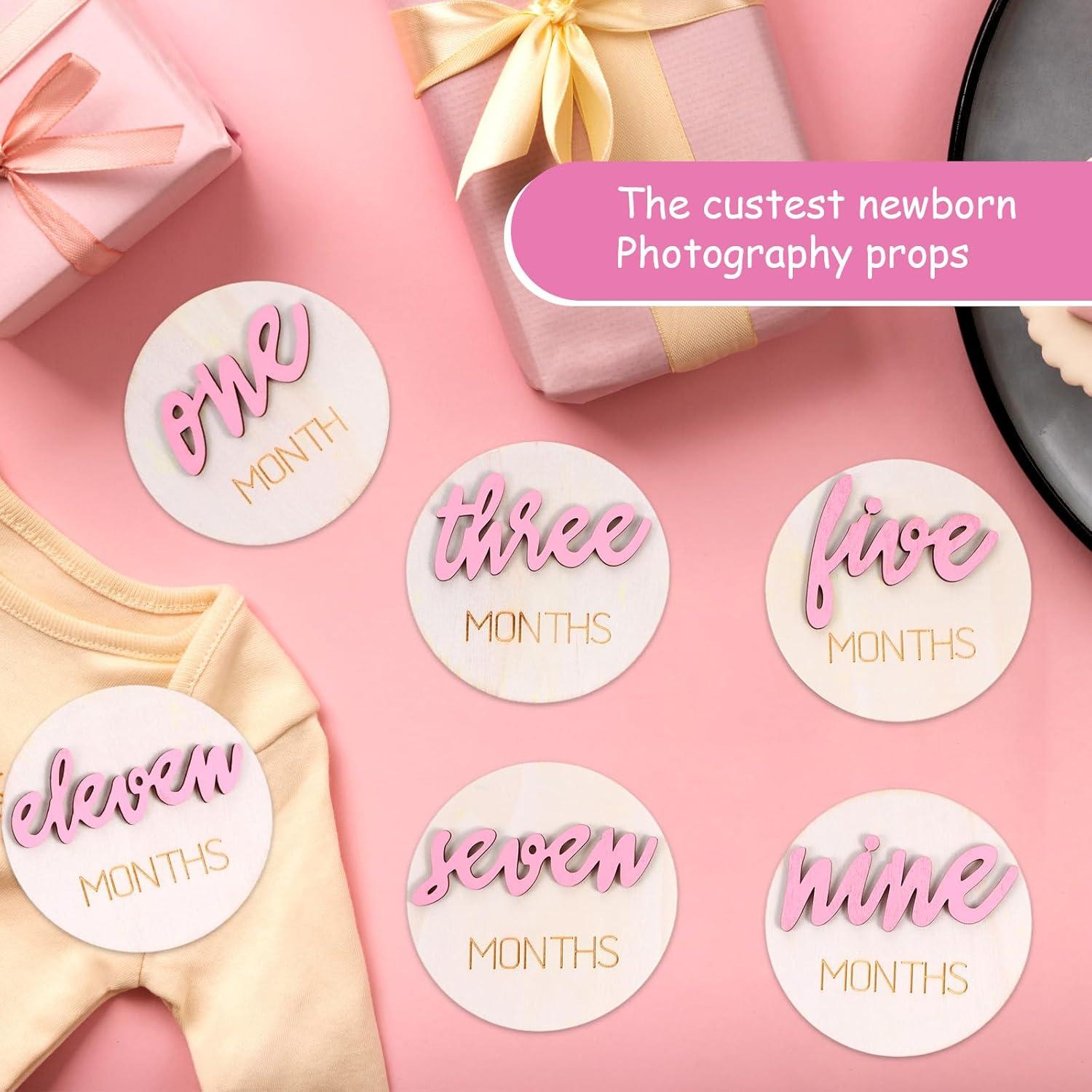 Señales Mensuales para Bebés TIESOME 6 Pcs Rosa 10x10 cm